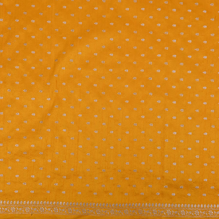 Honey Yellow Floral Butti Embroidery Raw Silk Fabric