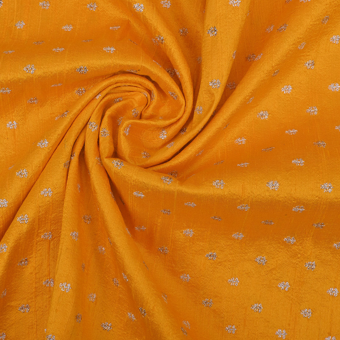 Honey Yellow Floral Butti Embroidery Raw Silk Fabric