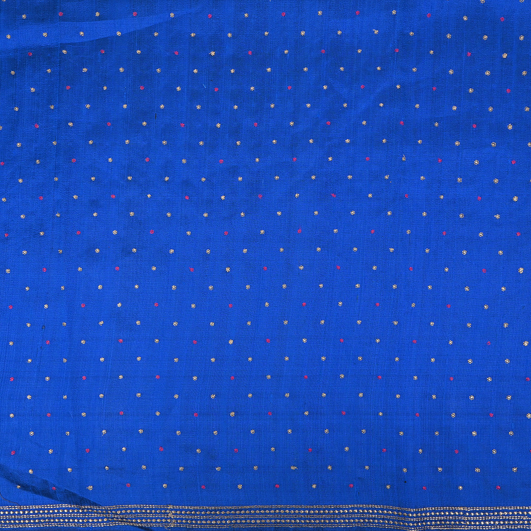 Sapphire Blue Floral Butti Embroidery Raw Silk Fabric