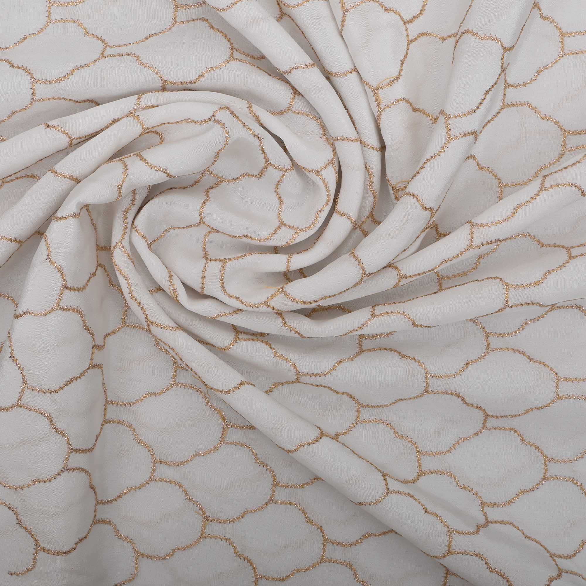 Dull White Crepe Fabric With Zari Weave