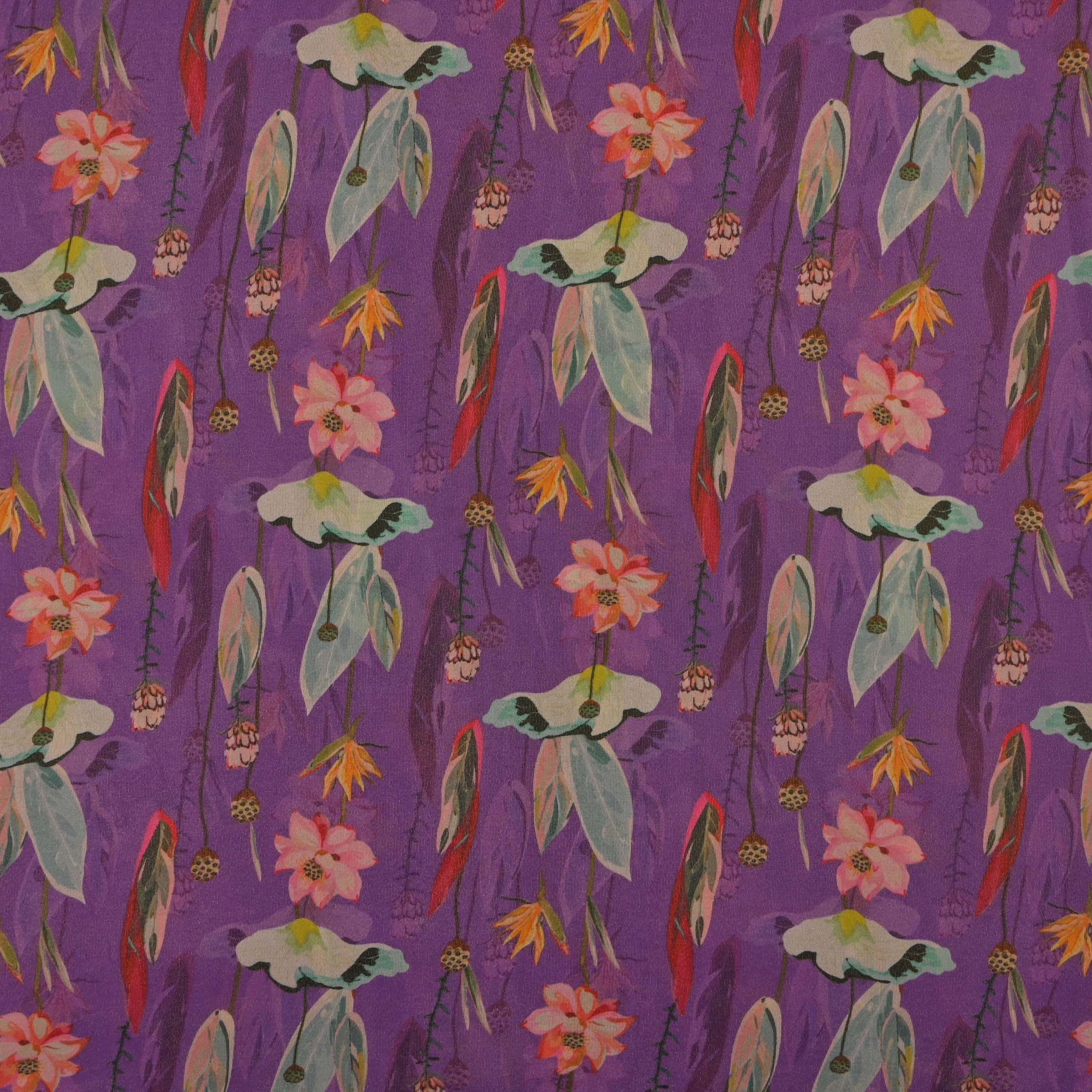 African Violet Printed Tissue Floral Fabric