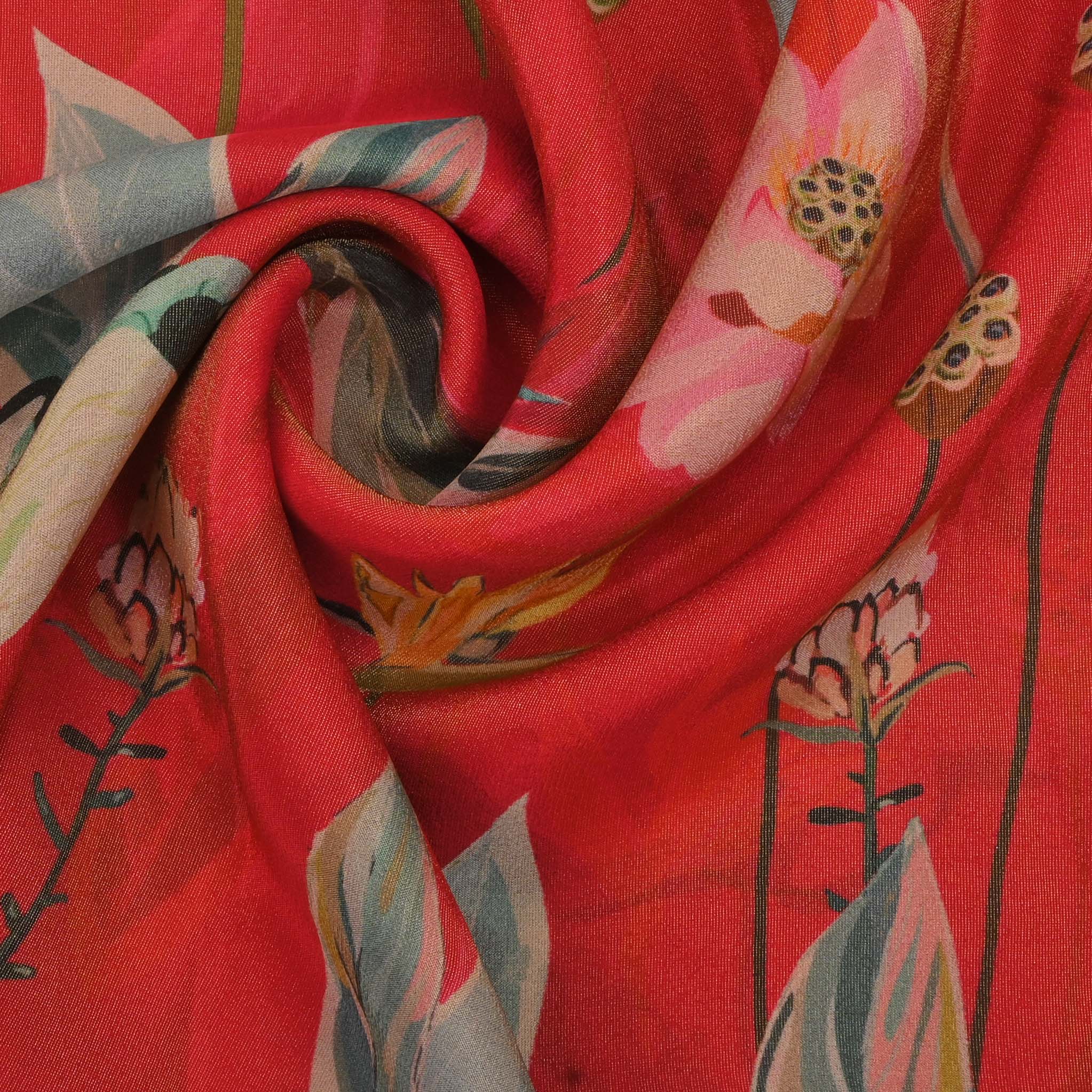 Crimson Pink Printed Tissue Floral Fabric