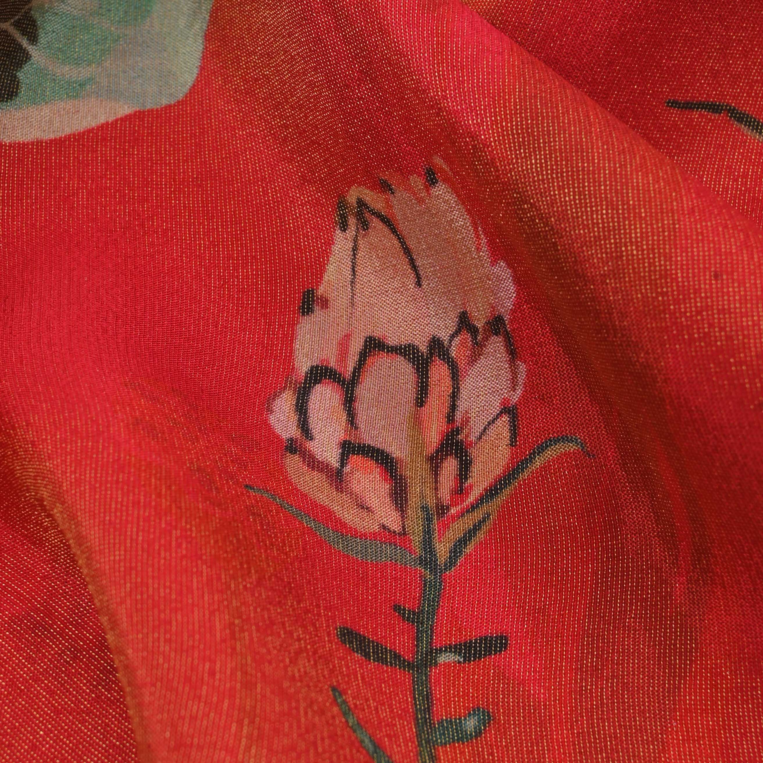 Crimson Pink Printed Tissue Floral Fabric