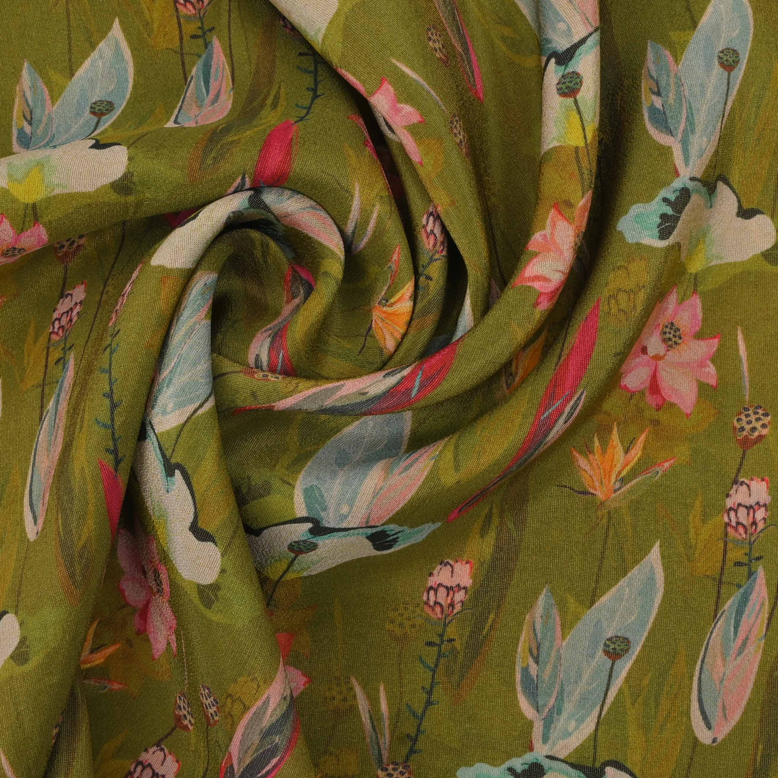 Citrus Green Printed Tissue Floral Fabric