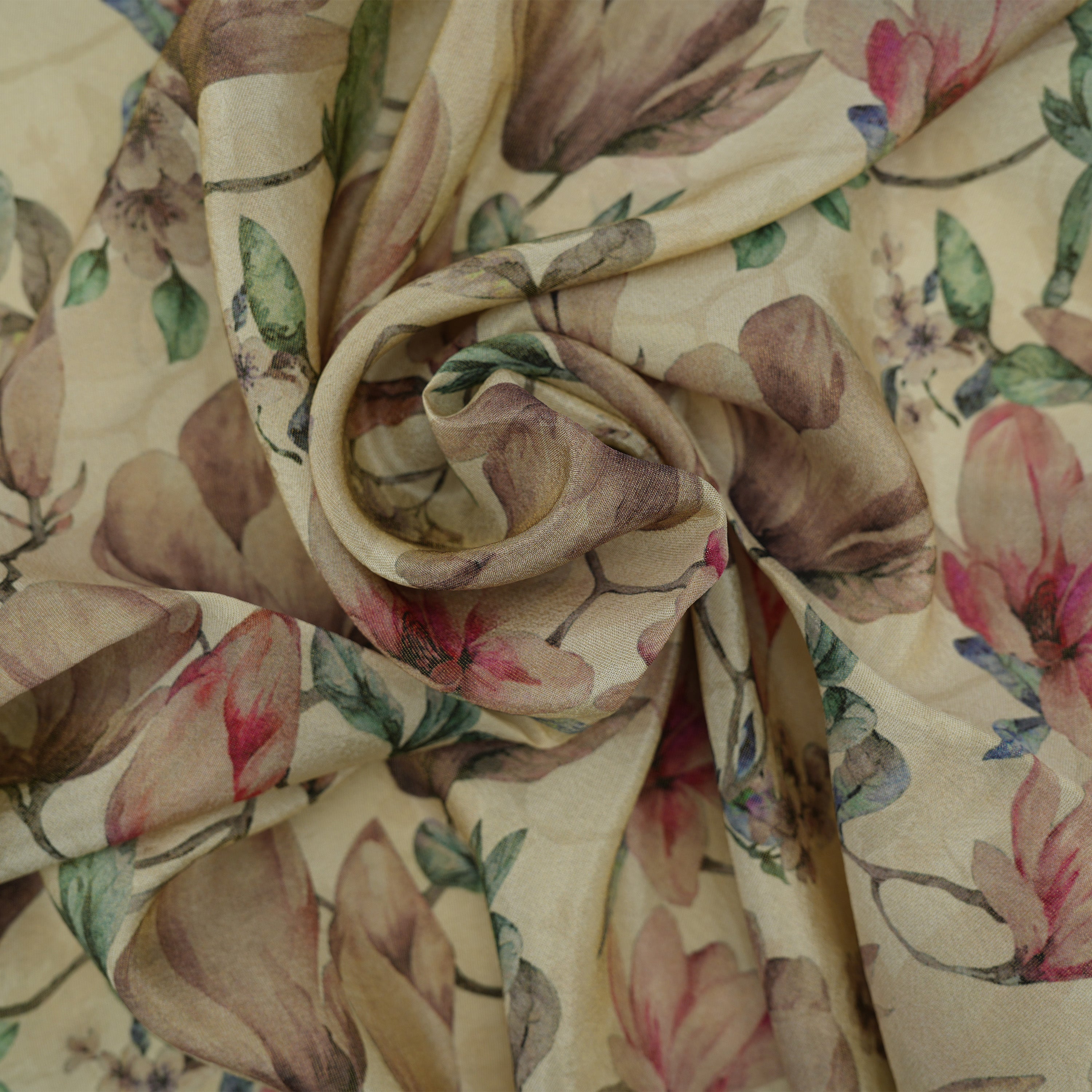 Cream White Multicolor Floral Digital Printed Tissue Fabric