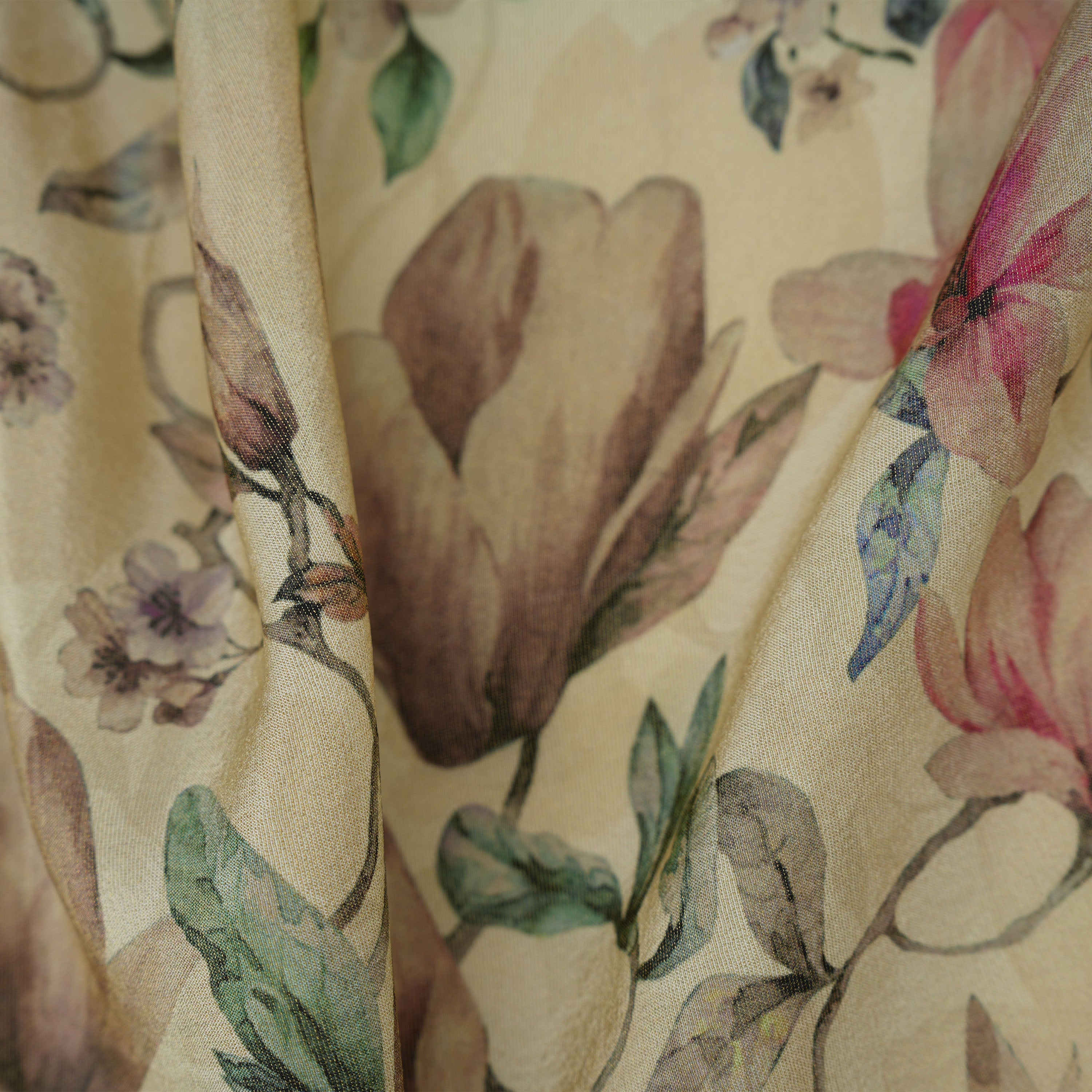 Cream White Multicolor Floral Digital Printed Tissue Fabric