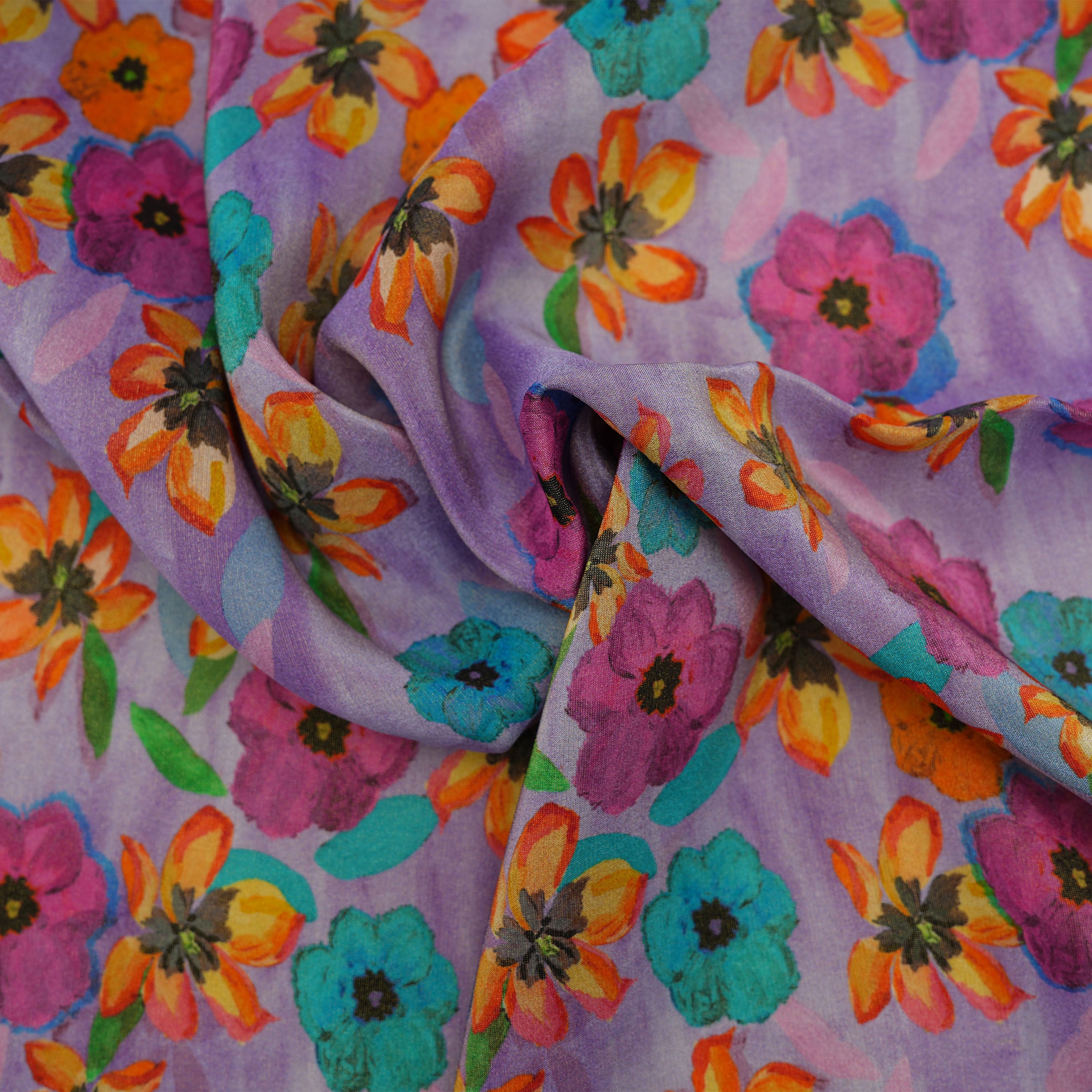 Thistle Purple Multicolor Floral Digital Printed Tissue Fabric