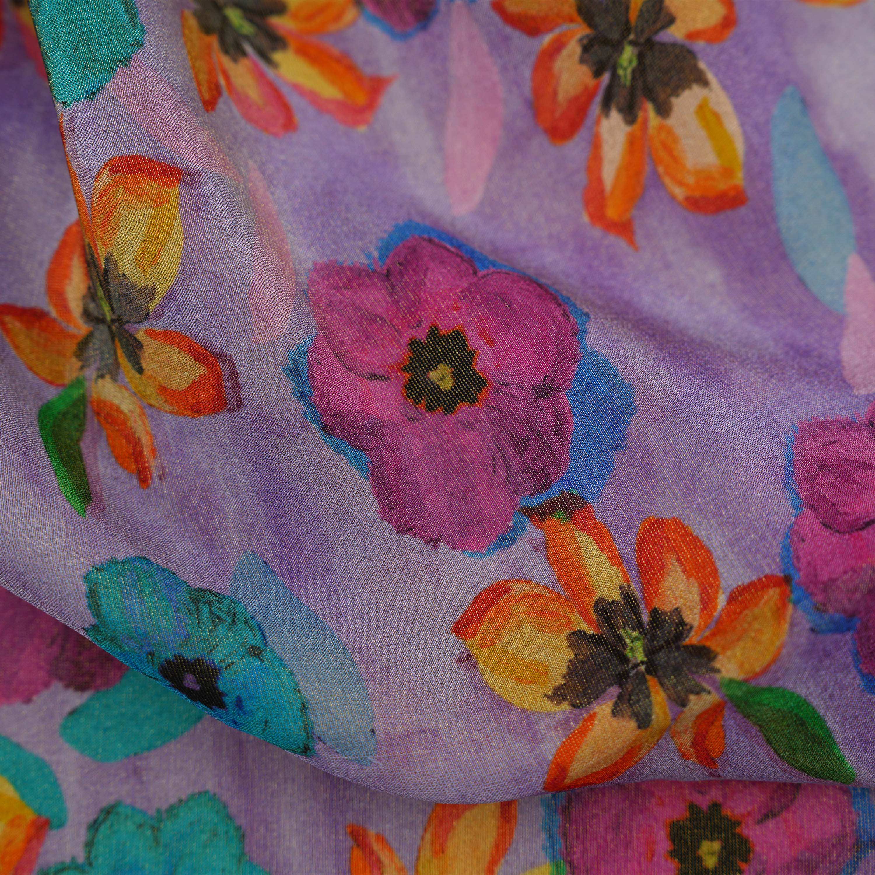 Thistle Purple Multicolor Floral Digital Printed Tissue Fabric
