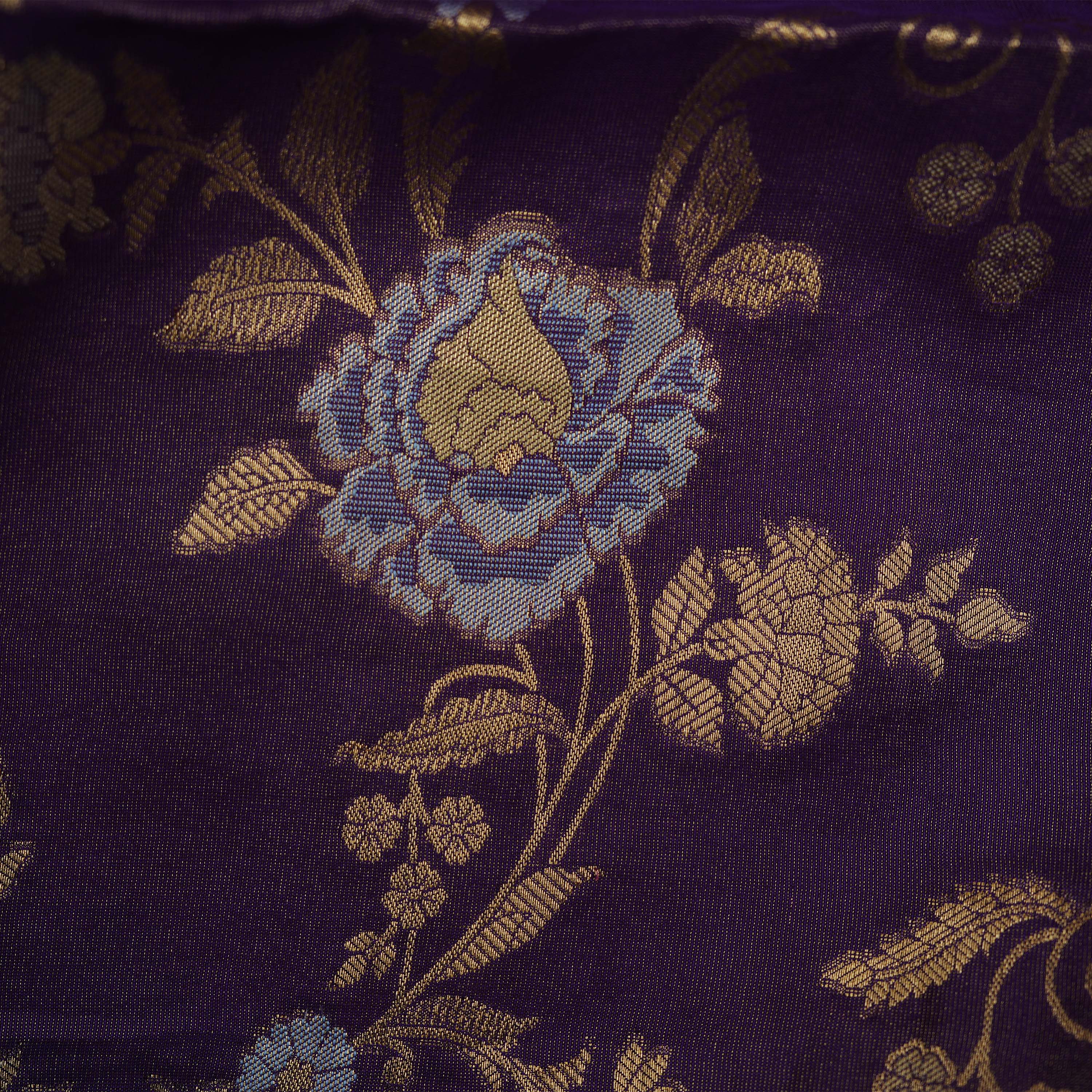 Dark Purple Banarasi Delicate Floral Jaal Tissue Fabric