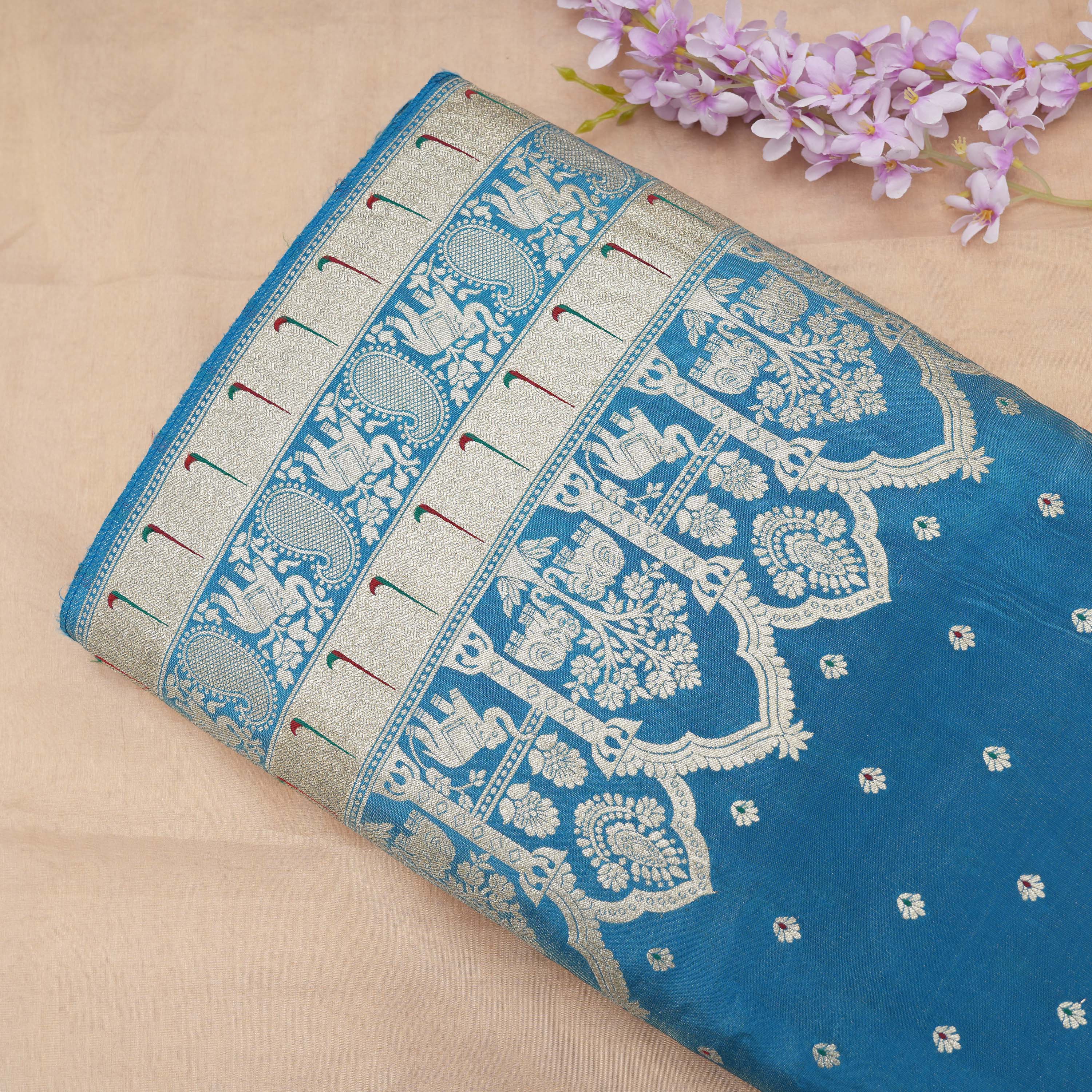 Imperial Blue Paithani Mughal Paisley Motif In Tissue Fabric