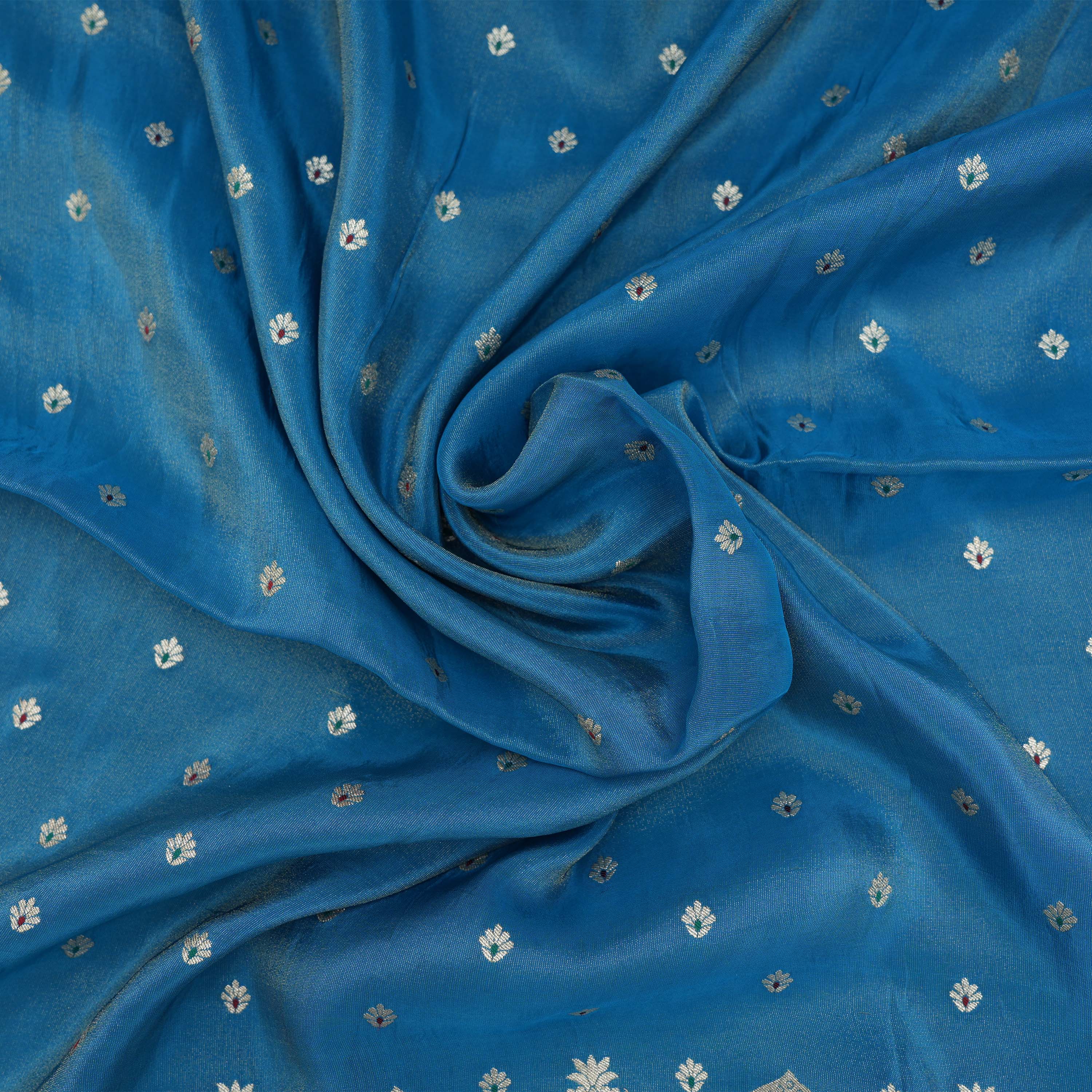 Imperial Blue Paithani Mughal Paisley Motif In Tissue Fabric