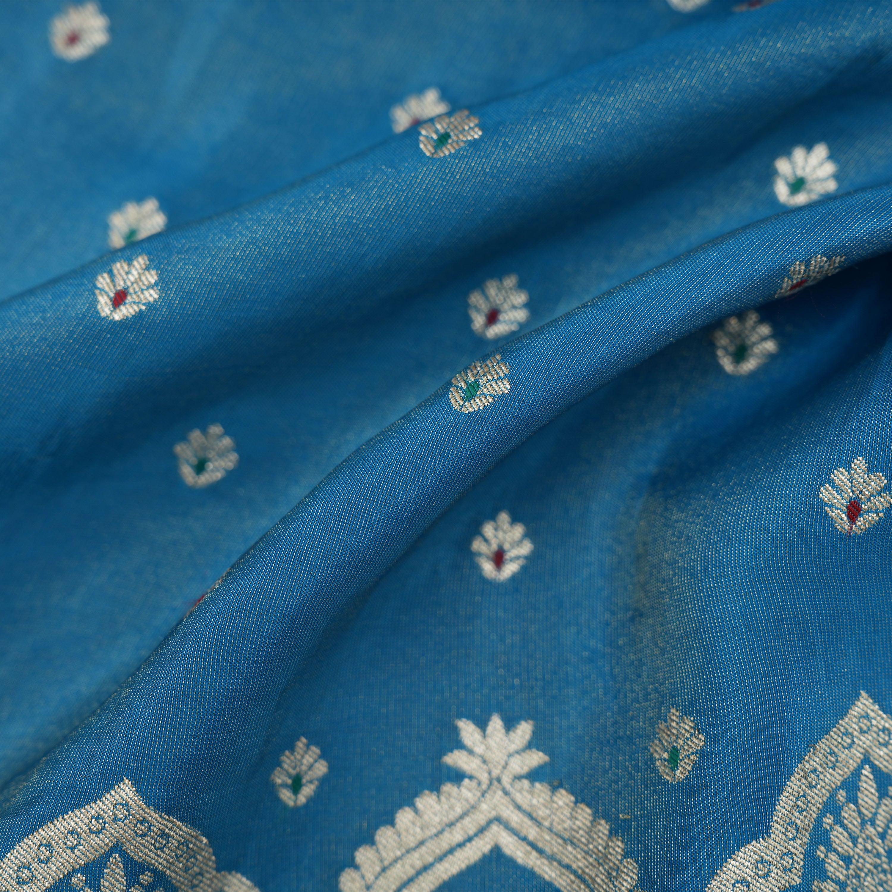Imperial Blue Paithani Mughal Paisley Motif In Tissue Fabric