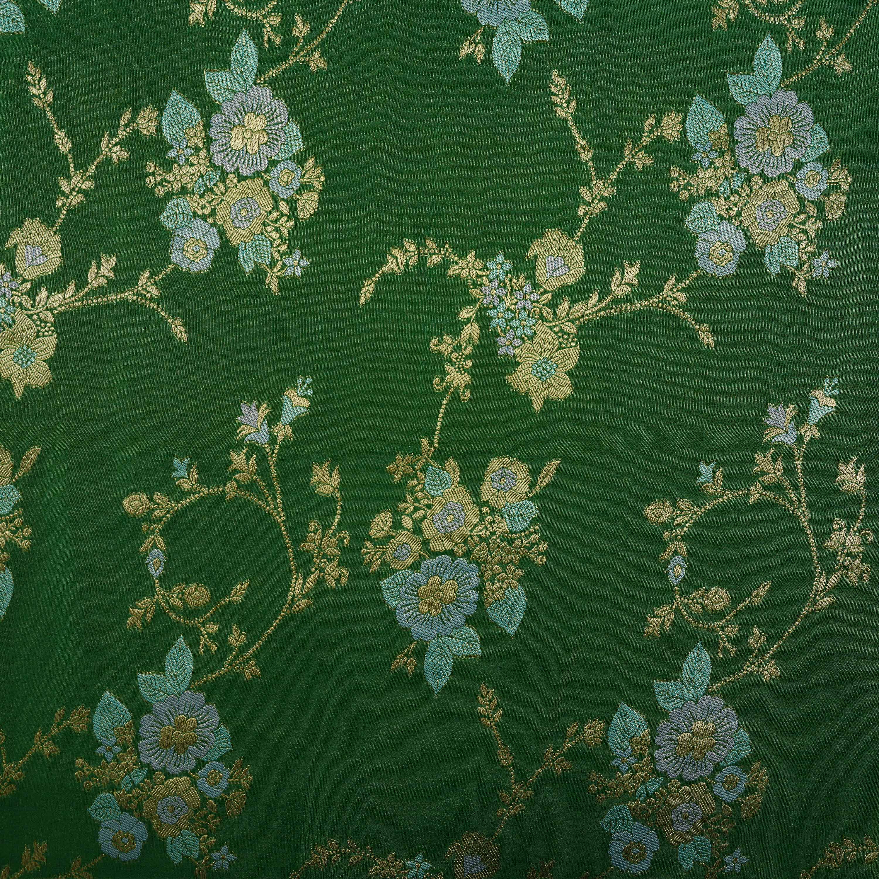 Hunter Green Banarasi Floral Jaal Tissue Fabric