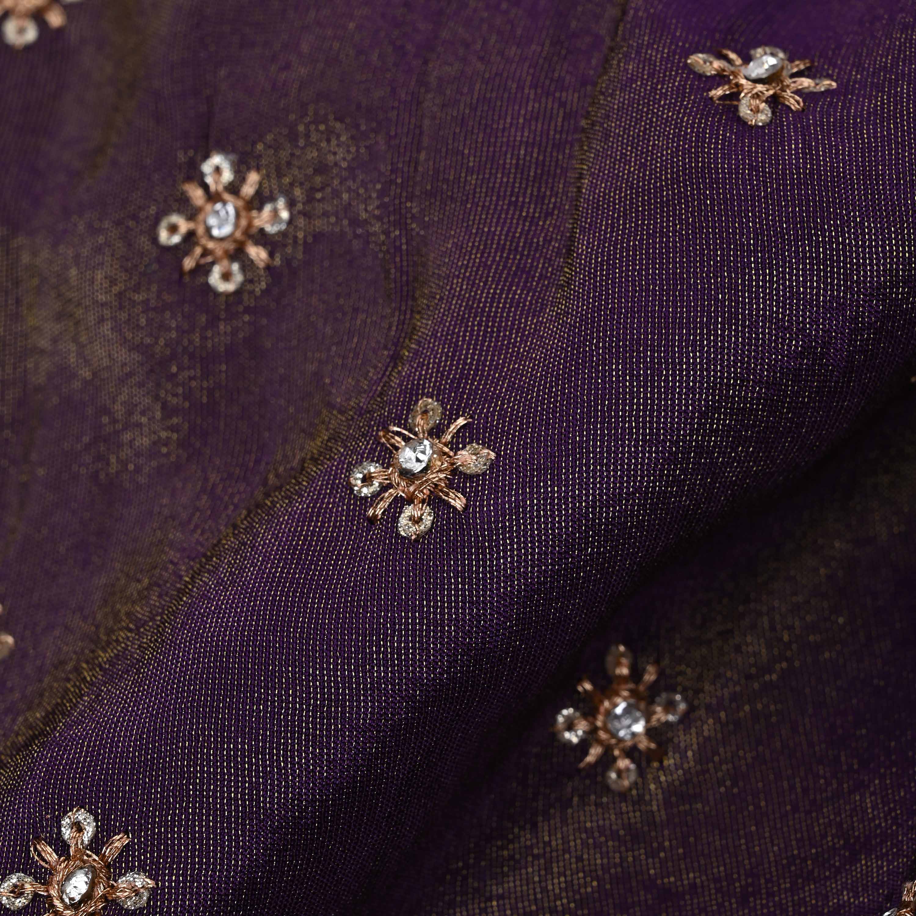 Dark Purple Tissue Fabric With Embroidery