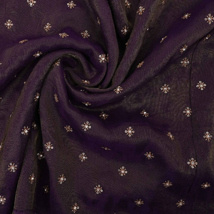 Dark Purple Tissue Fabric With Embroidery