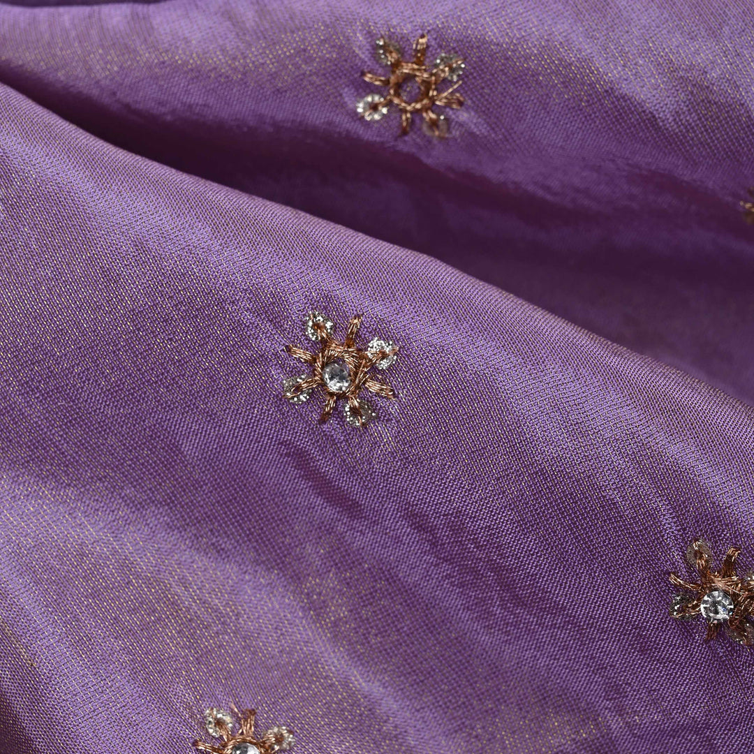 Mauve Purple Tissue Fabric With Embroidery