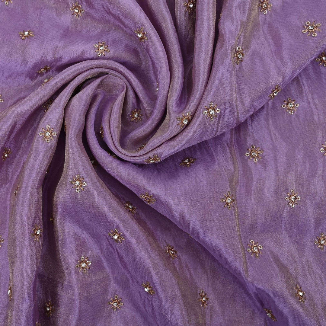 Mauve Purple Tissue Fabric With Embroidery