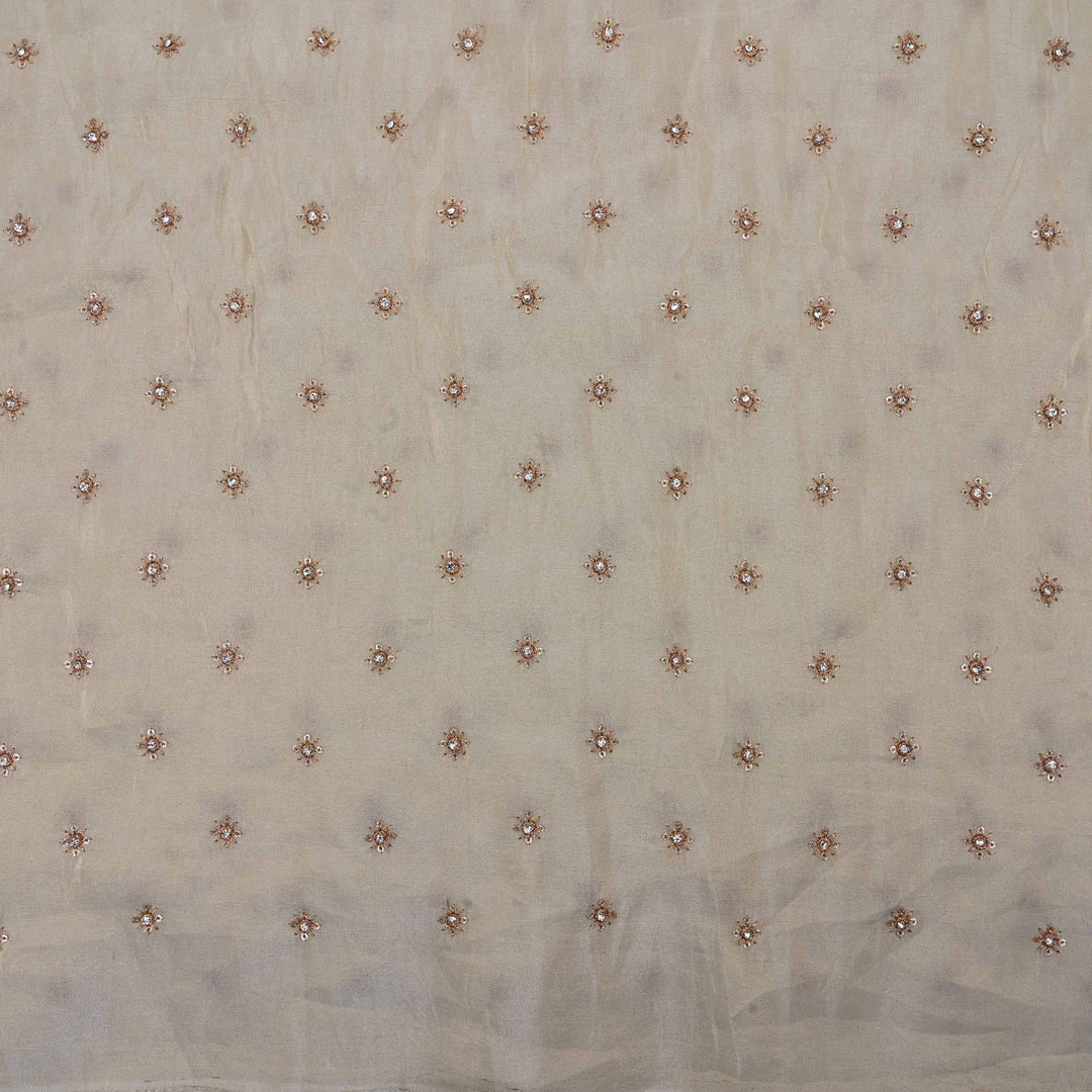 Pale Green White Tissue Fabric With Embroidery