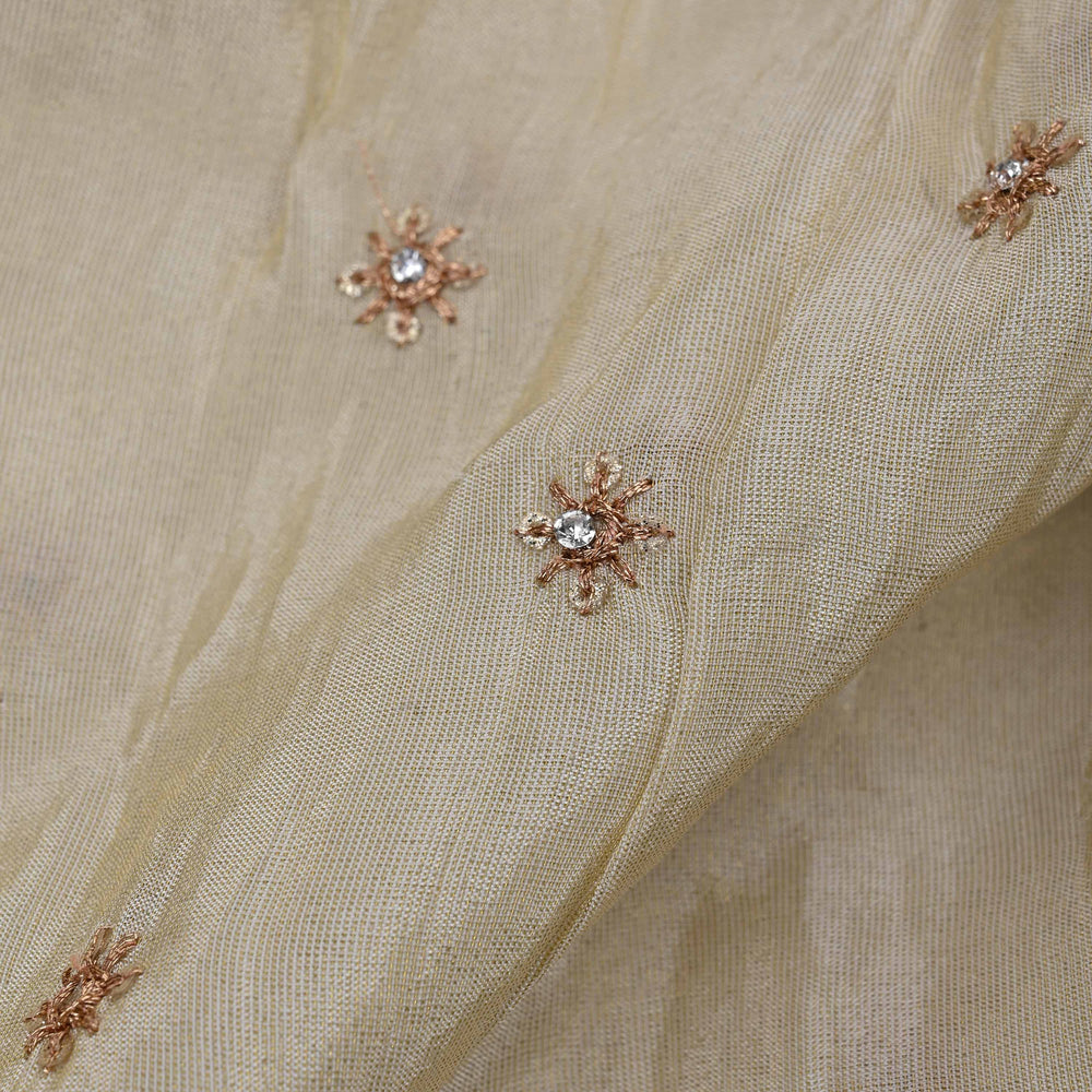 Pale Green White Tissue Fabric With Embroidery