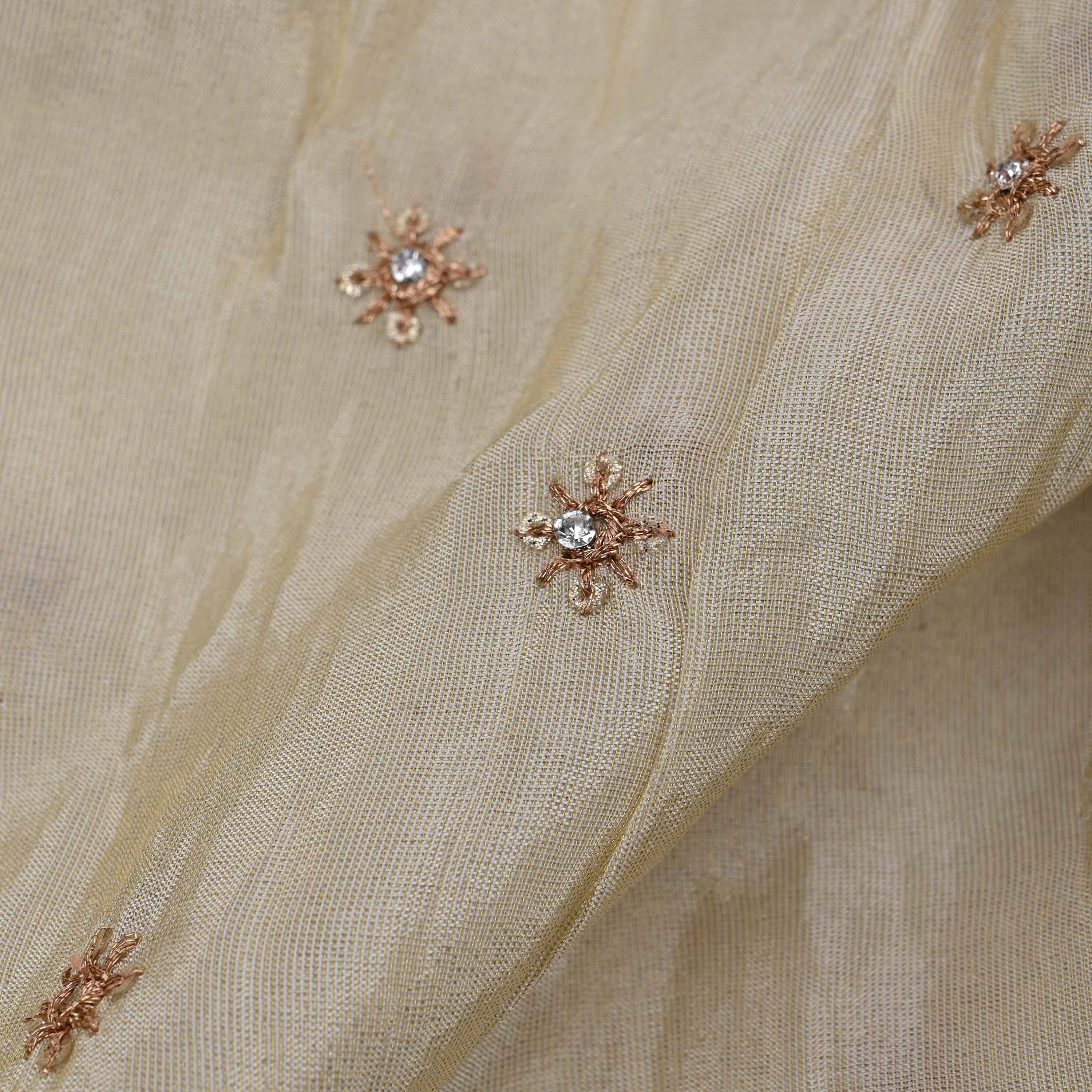 Pale Green White Tissue Fabric With Embroidery