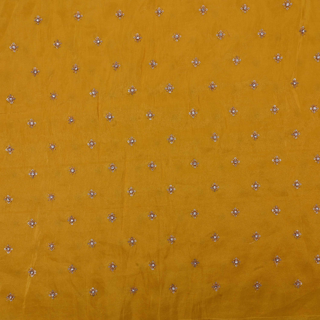 Saffron Yellow Tissue Fabric With Embroidery