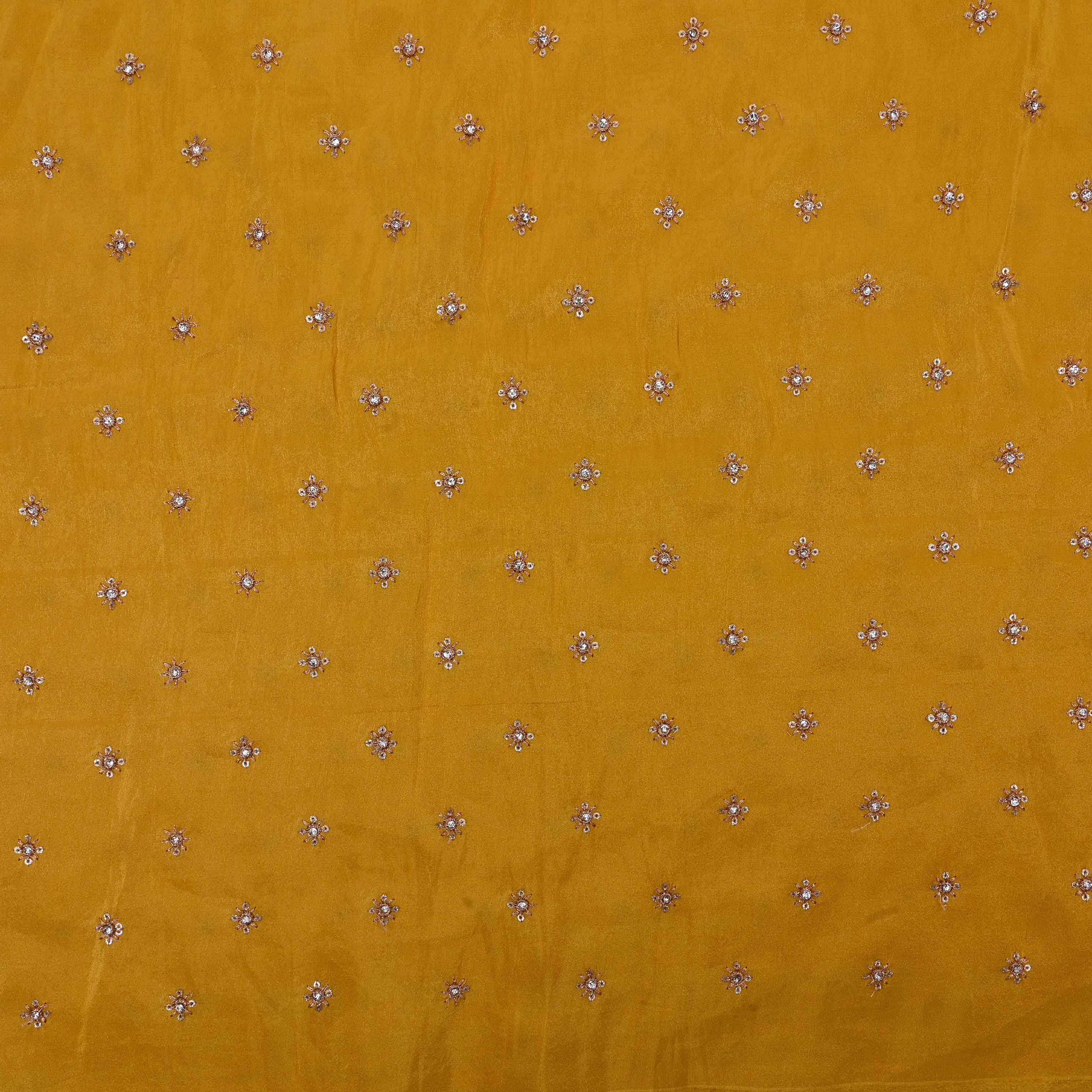 Saffron Yellow Tissue Fabric With Embroidery