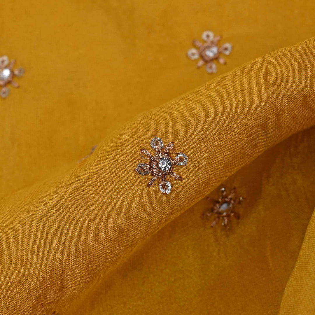 Saffron Yellow Tissue Fabric With Embroidery