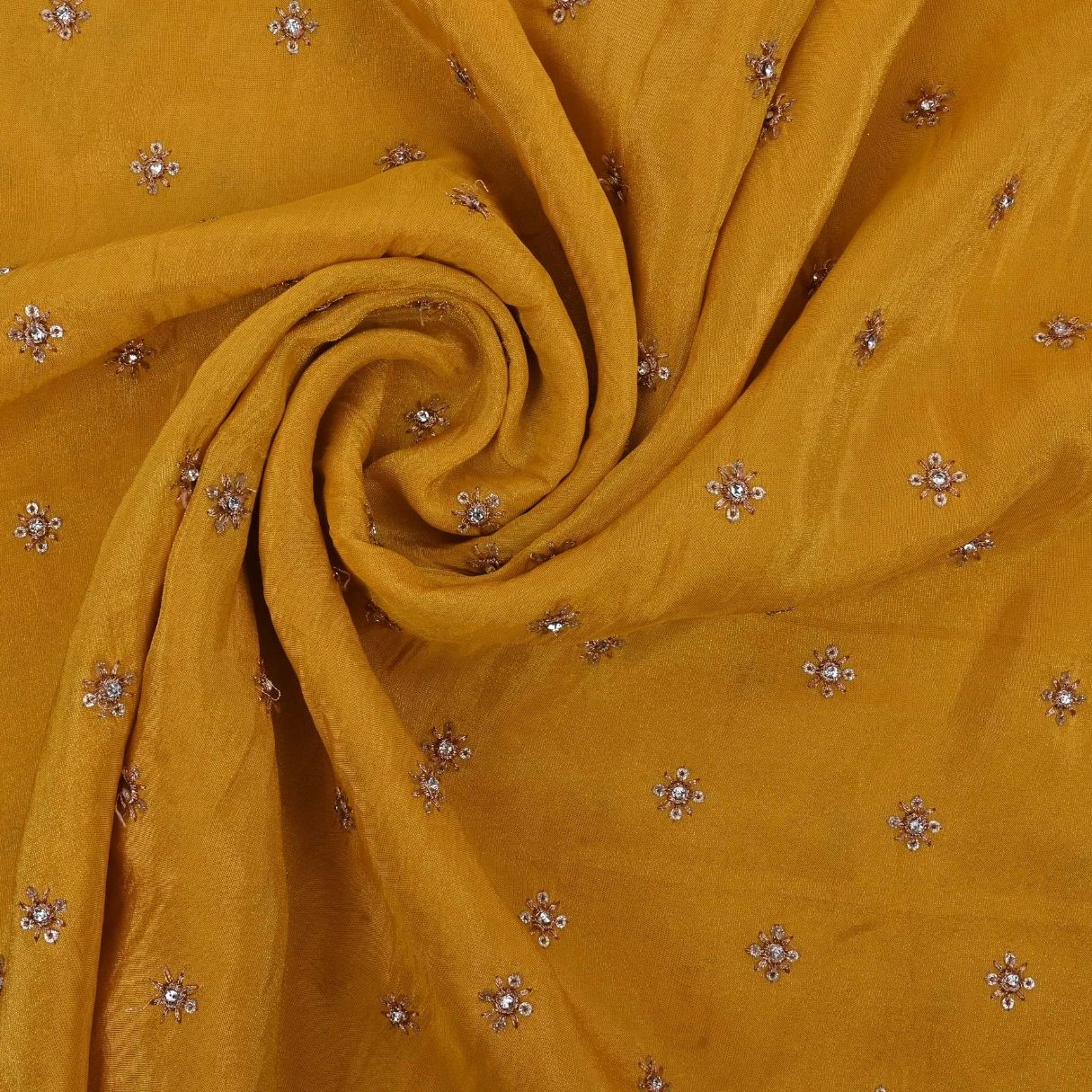 Saffron Yellow Tissue Fabric With Embroidery