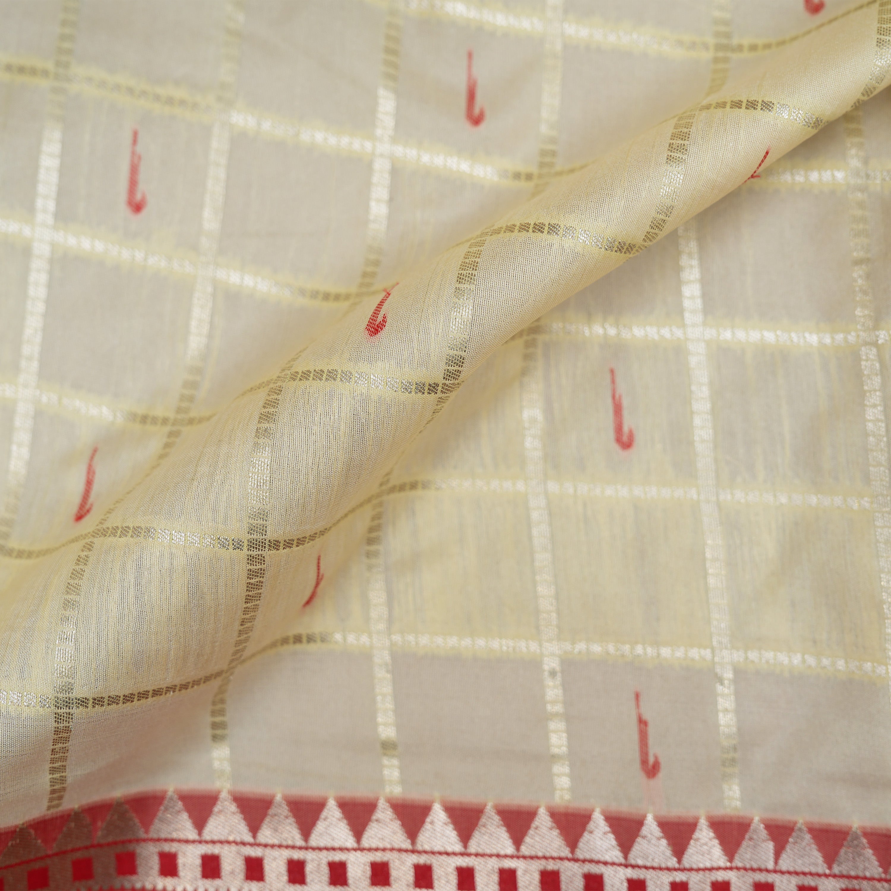 Pale Cream With Paithani Muniya Border On Jamawar Silk Fabric
