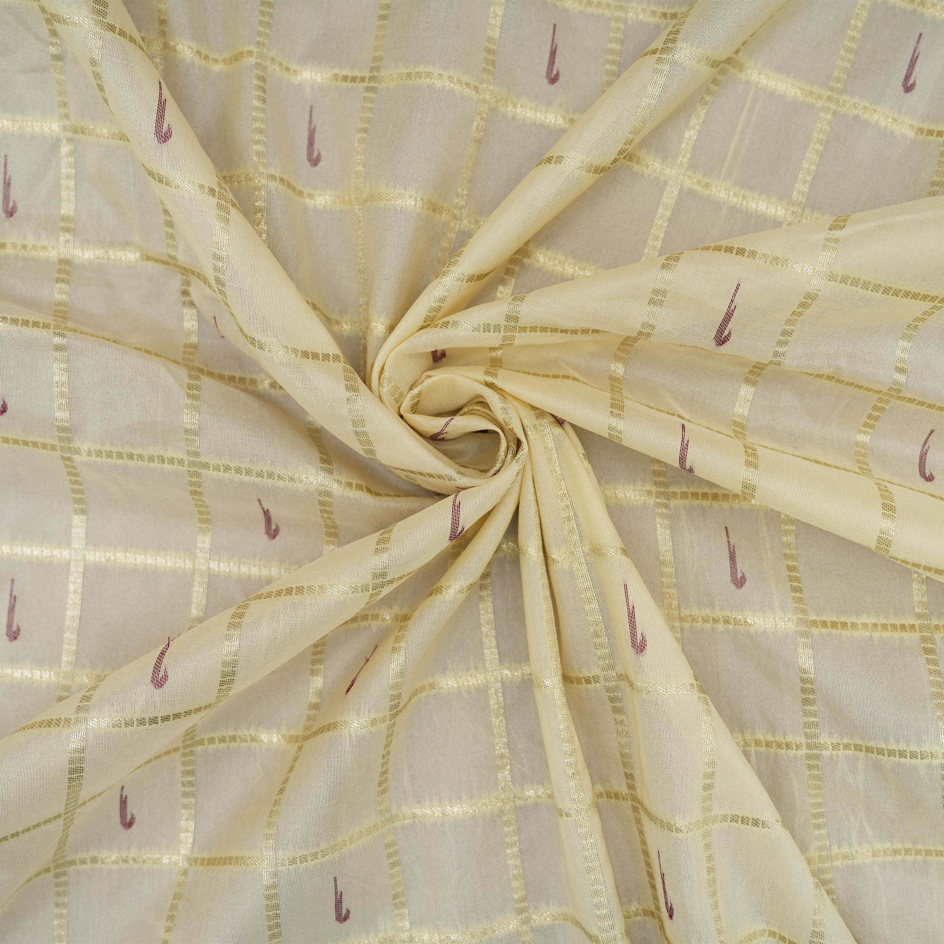 Cream White With Paithani Muniya Border On Jamawar Silk Fabric