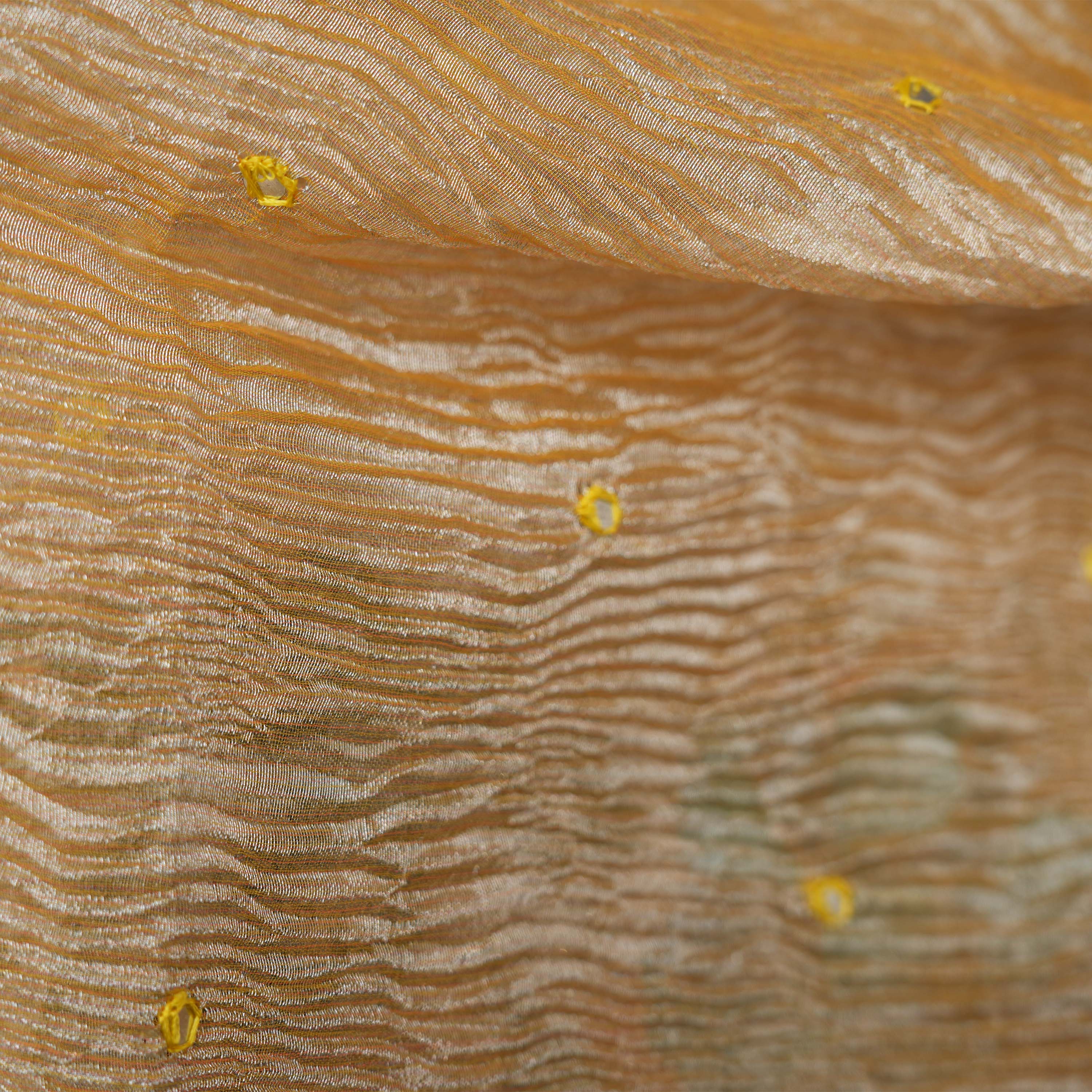 Pale Brown Embroidered Floral Border On Crushed Tissue Fabric