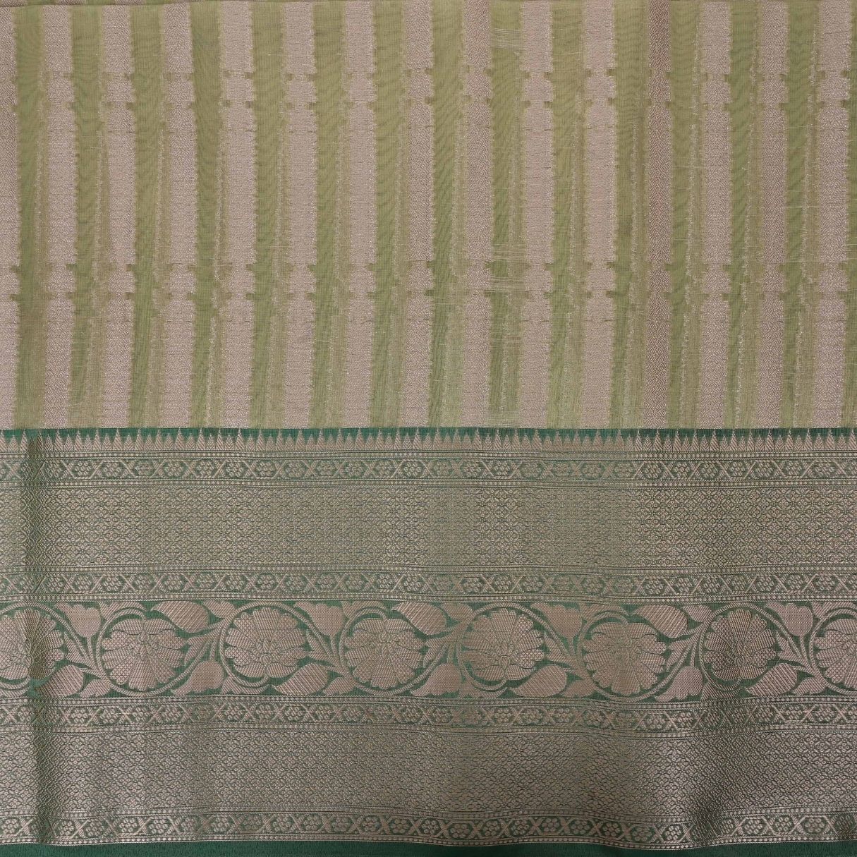 Tea Green Tissue Fabric With Floral Border