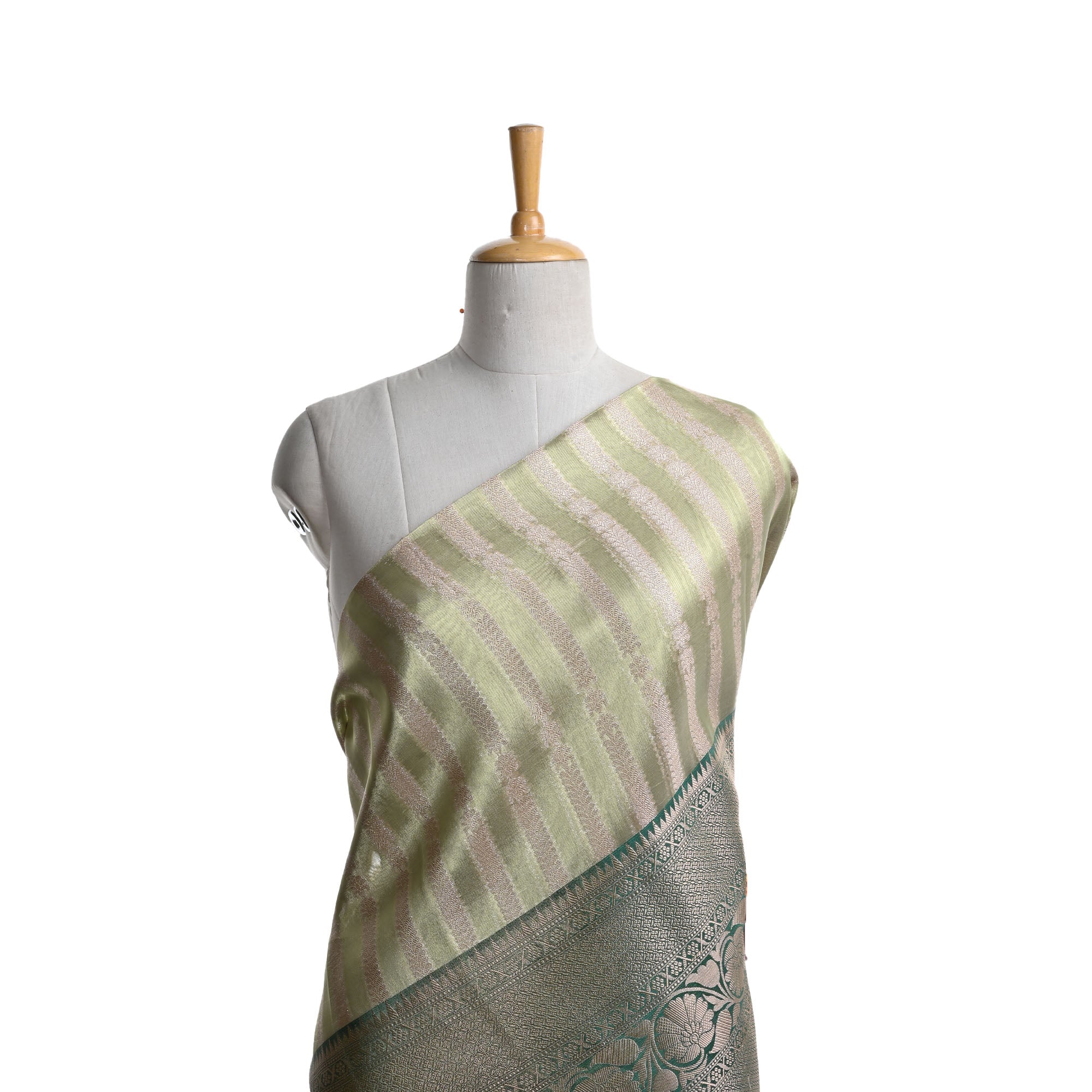 Tea Green Tissue Fabric With Floral Border