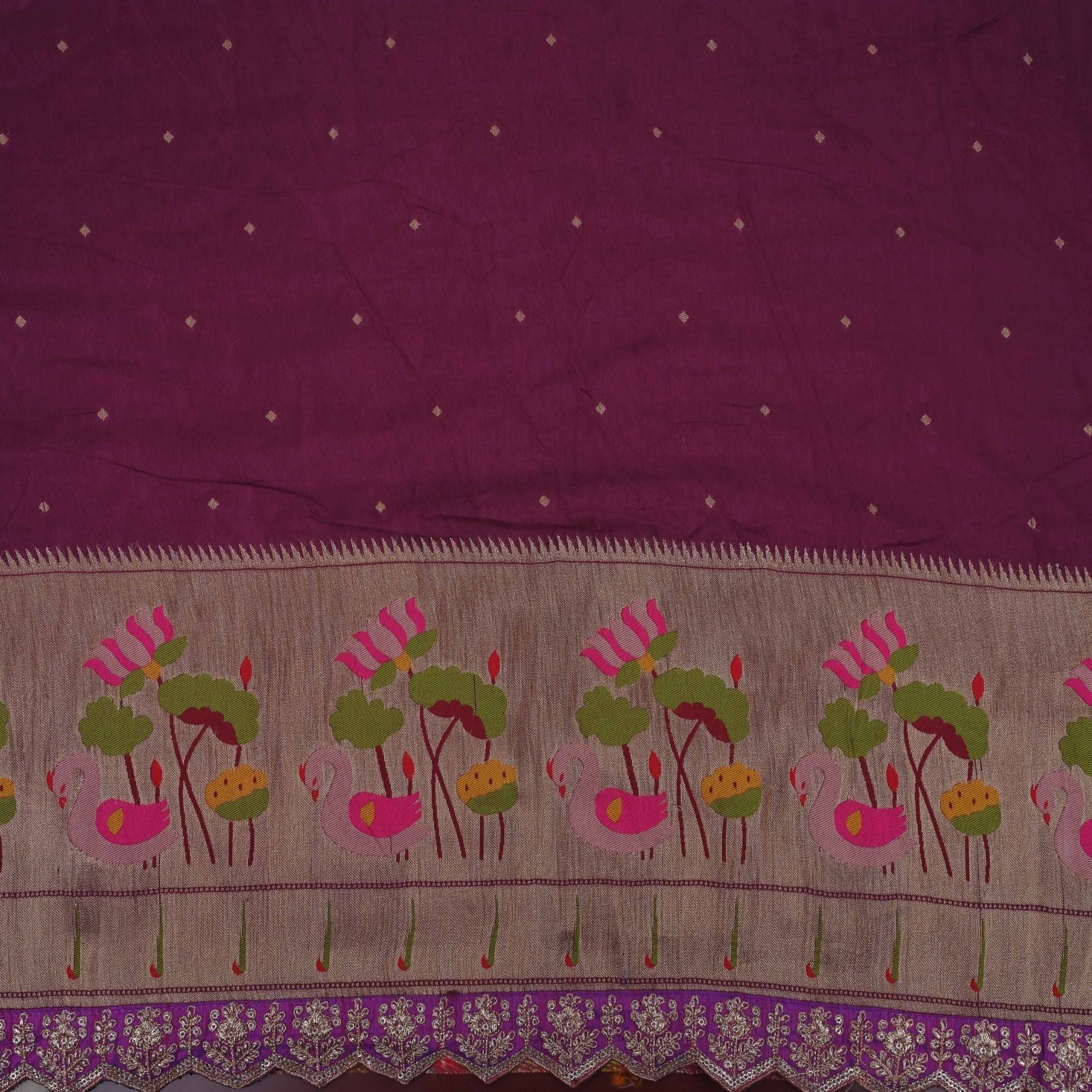 Tyrian Purple Paithani Fabric With Embroidery Border