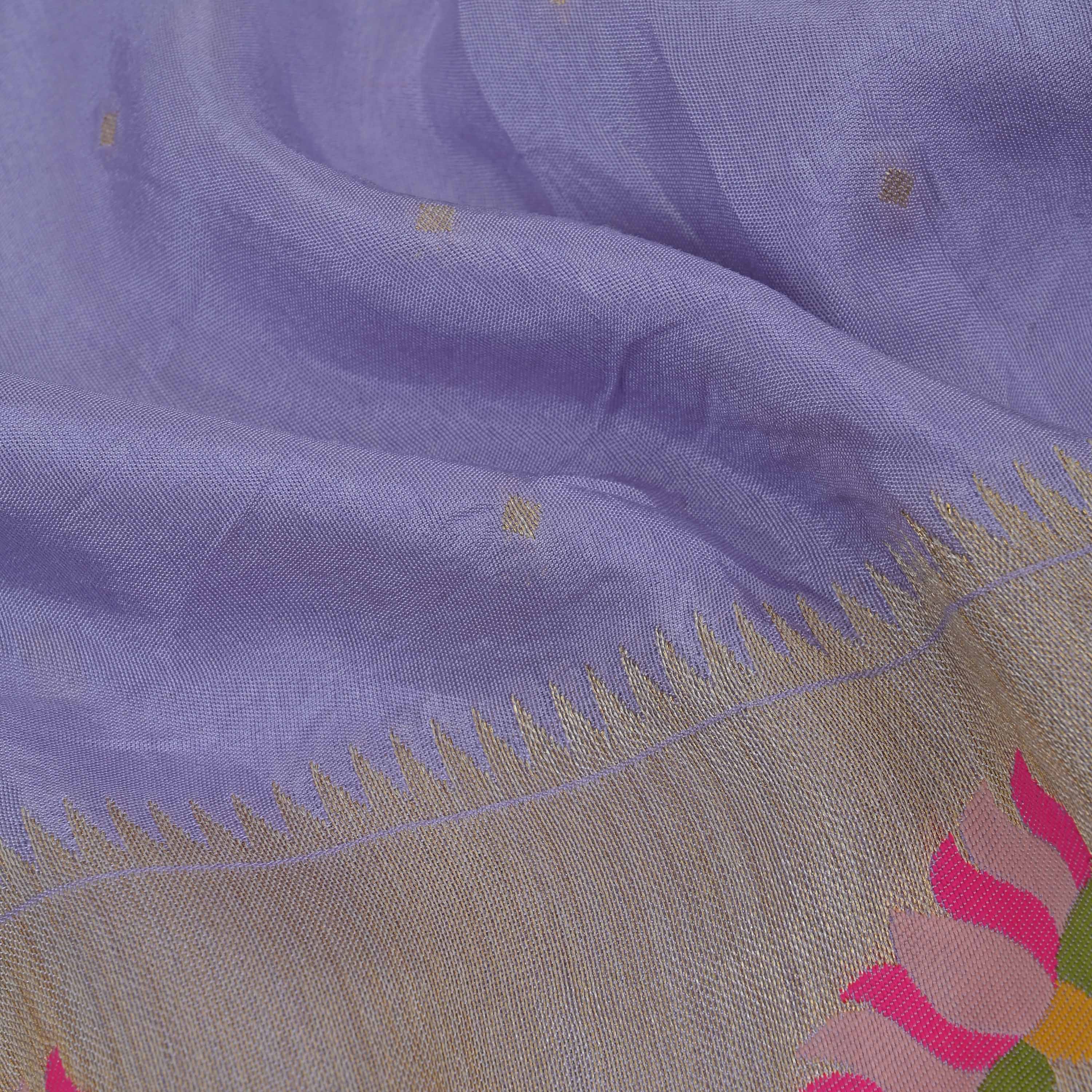 Lavender Grey Paithani Fabric With Embroidery Border