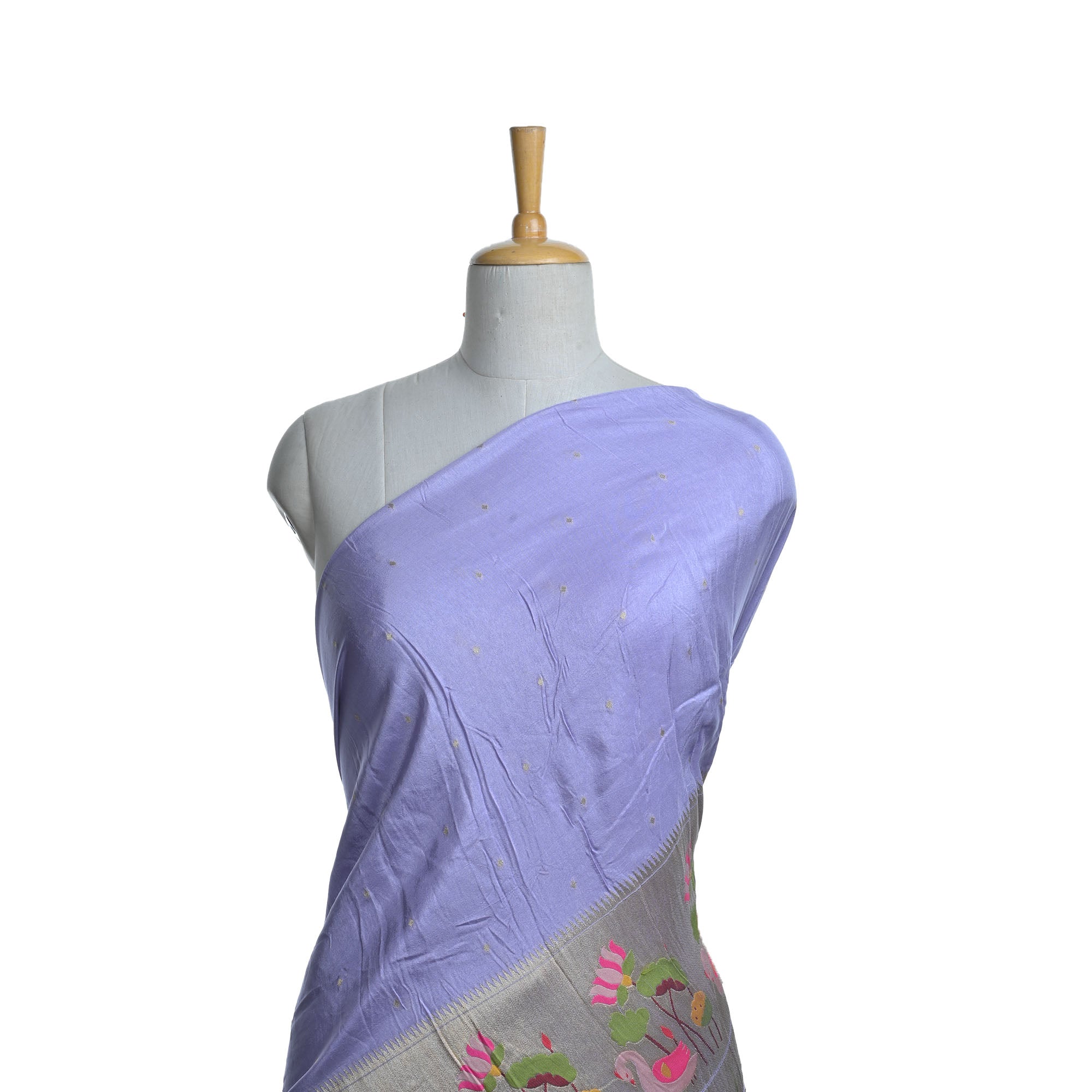 Lavender Grey Paithani Fabric With Embroidery Border