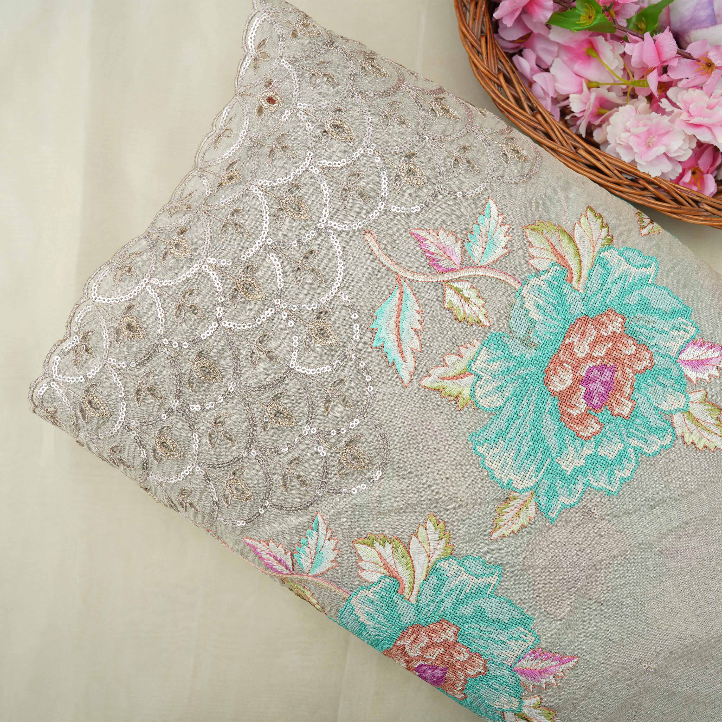 Heather Gray Embroidered Tissue Fabric