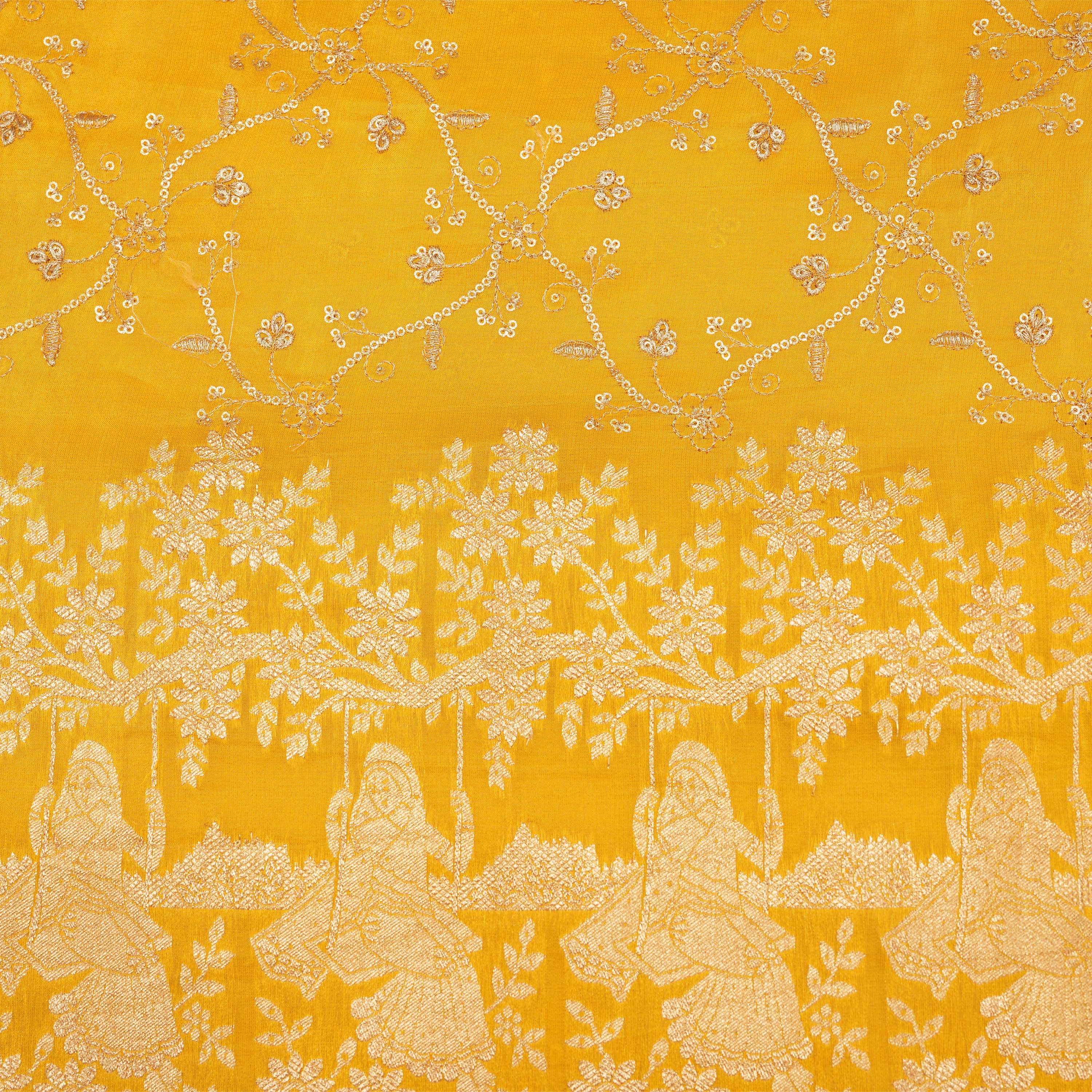 Watermelon Pink Zari Swing Motif On Tissue Fabric