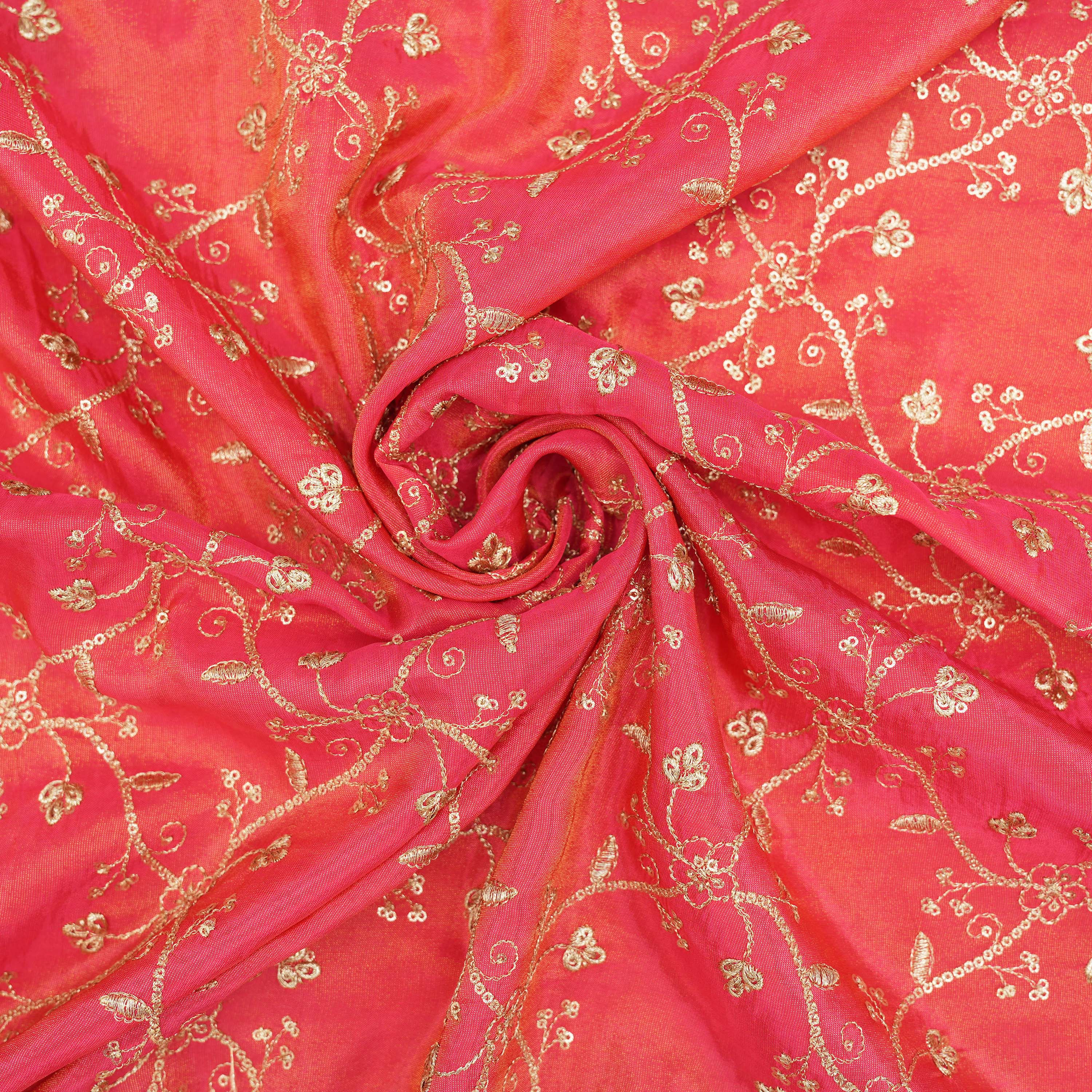 Golden Yellow Zari Swing Motif On Tissue Fabric