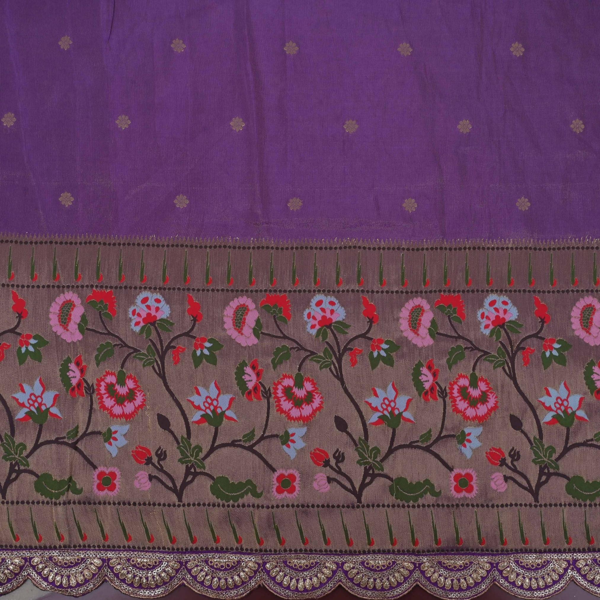 Purpureus Purple Paithani Fabric With Embroidery Border