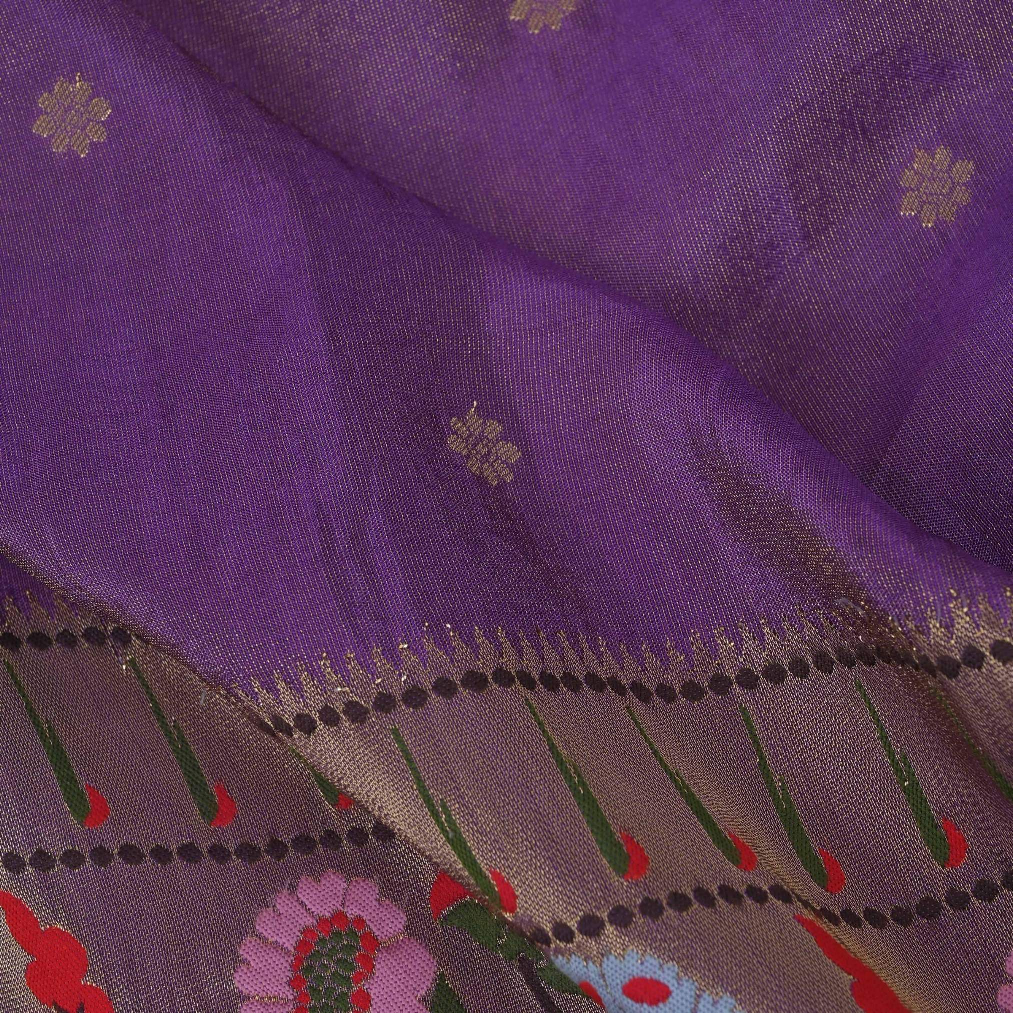 Purpureus Purple Paithani Fabric With Embroidery Border