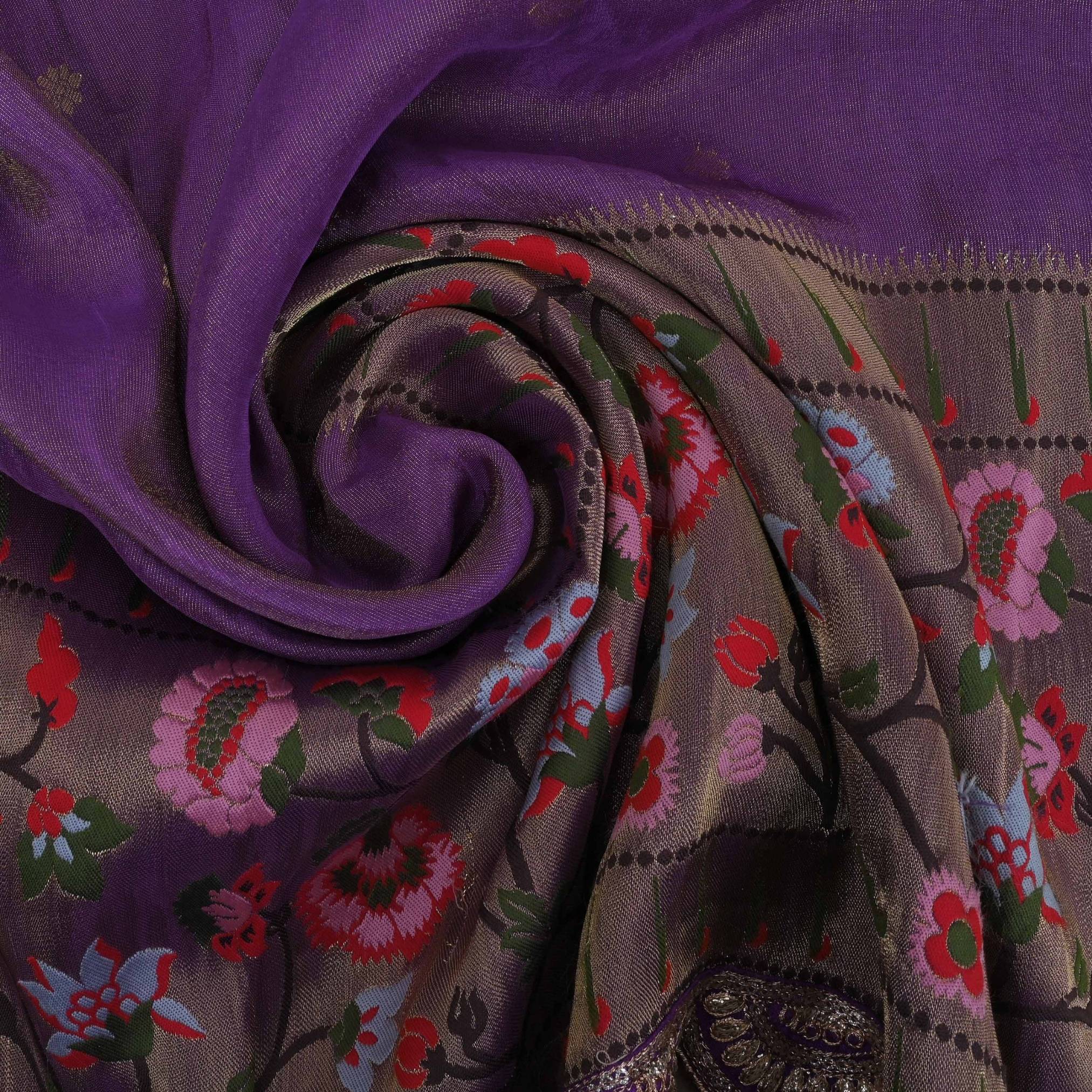 Purpureus Purple Paithani Fabric With Embroidery Border