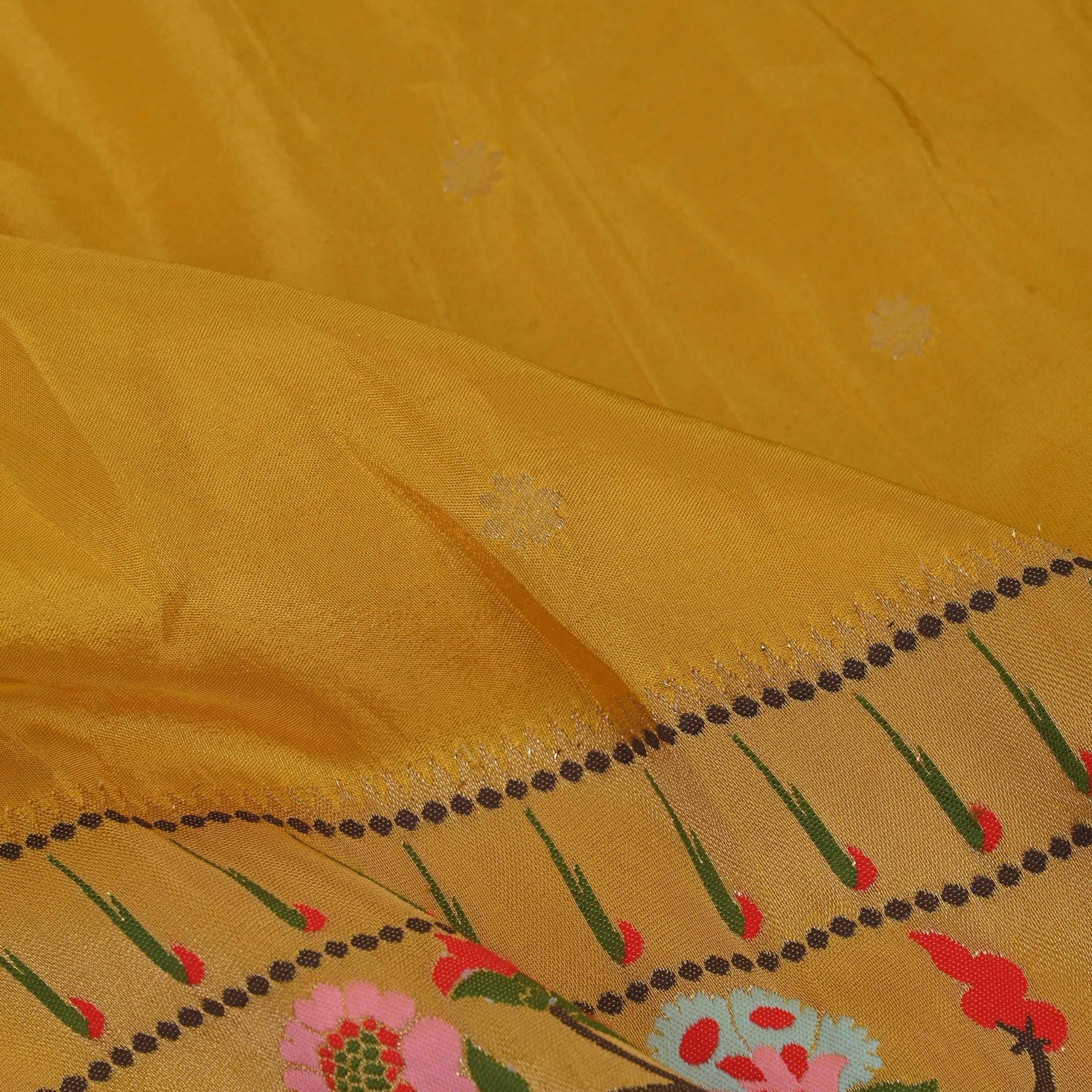 Tangerine Yellow Paithani Fabric With Embroidery Border