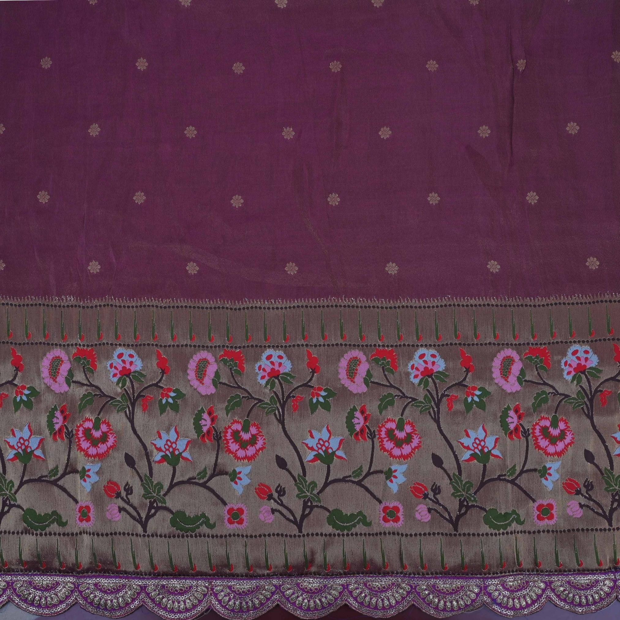 Byzantium Purple Paithani Fabric With Embroidery Border