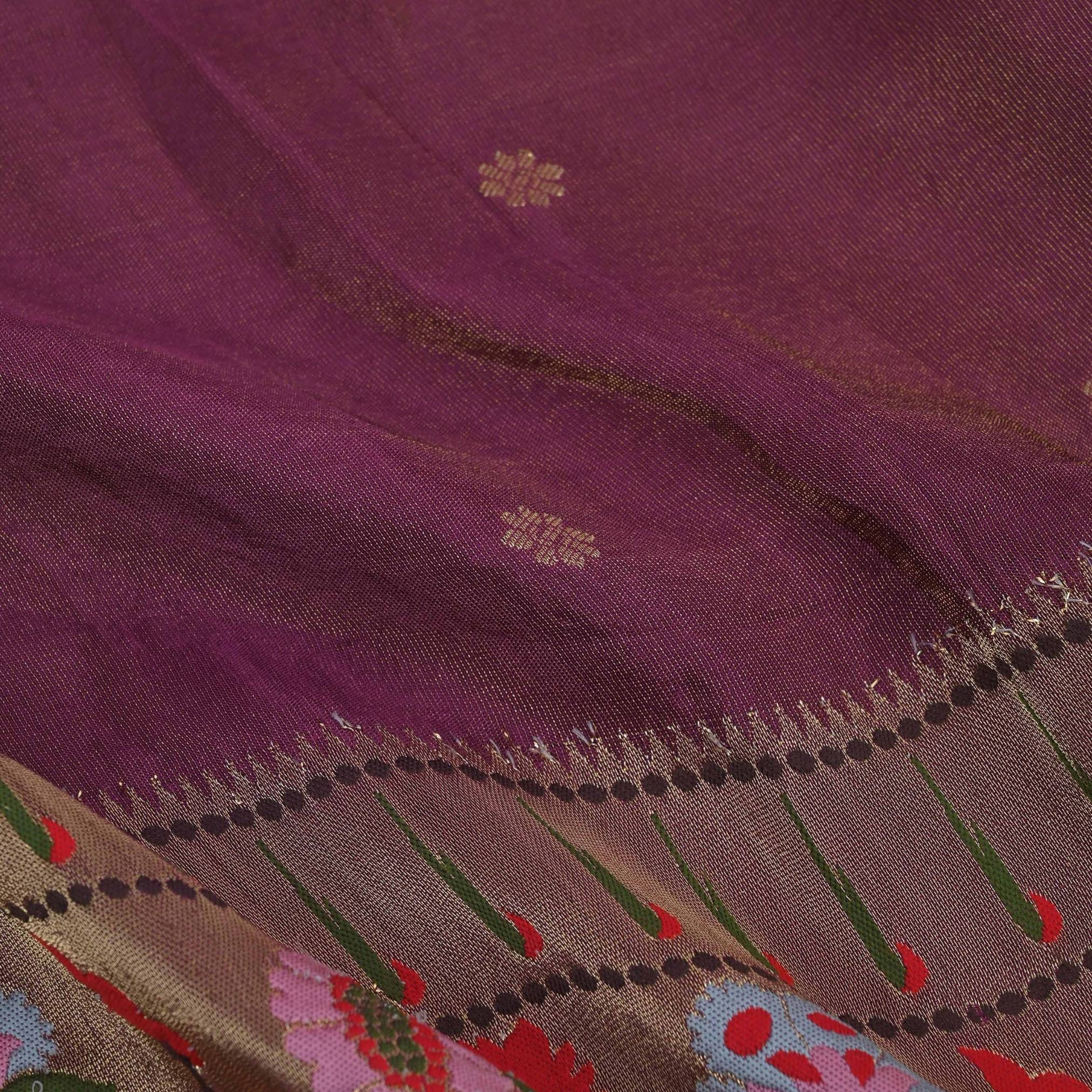 Byzantium Purple Paithani Fabric With Embroidery Border