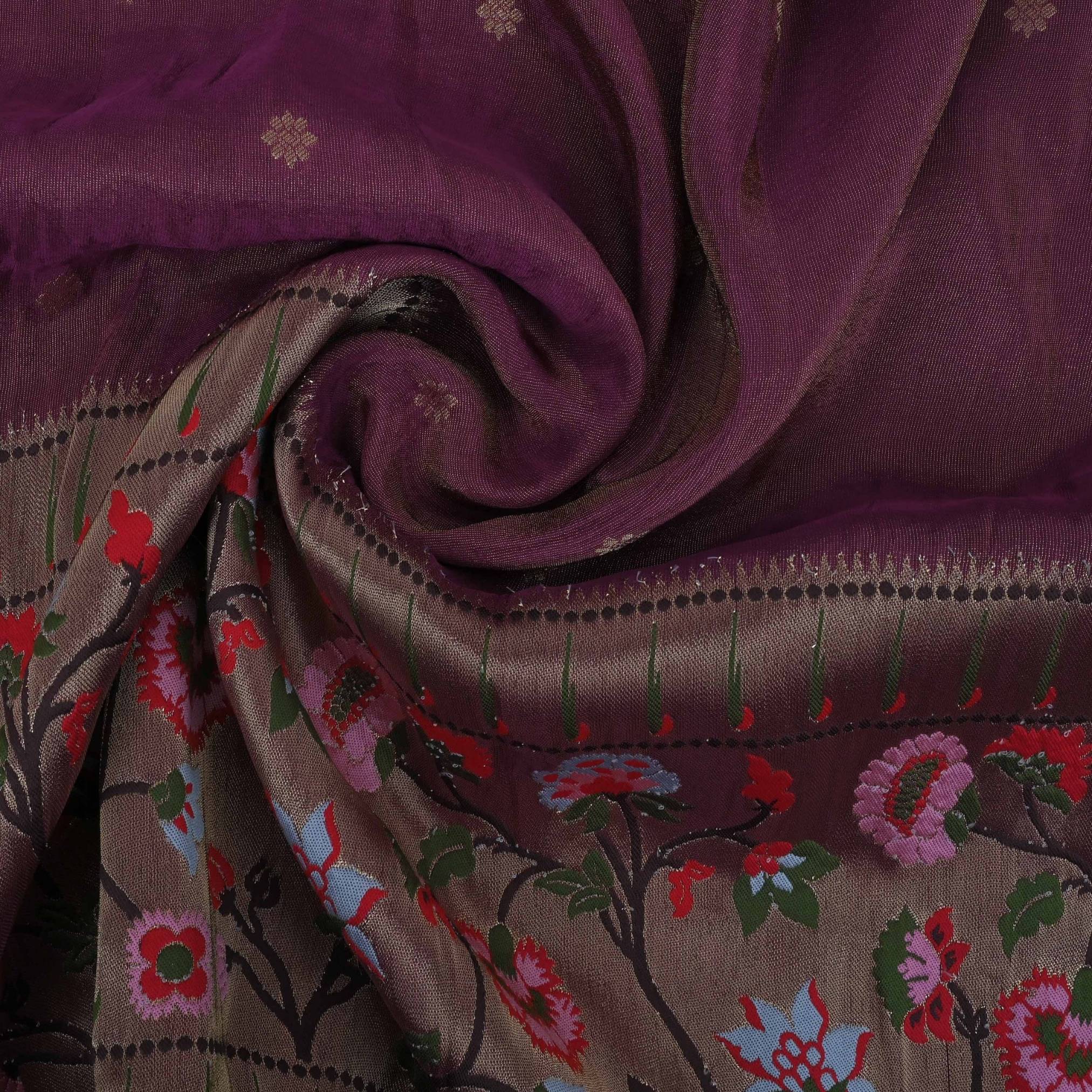 Byzantium Purple Paithani Fabric With Embroidery Border