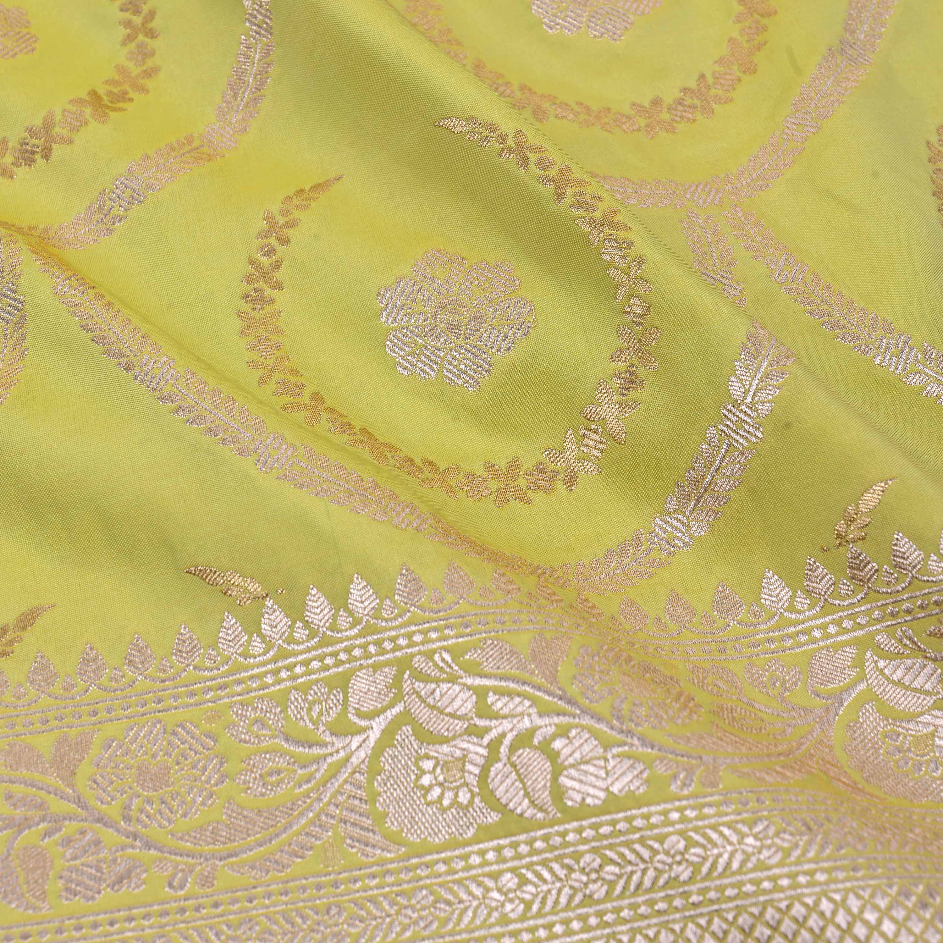 Pista Green Banarasi Floral Fabric