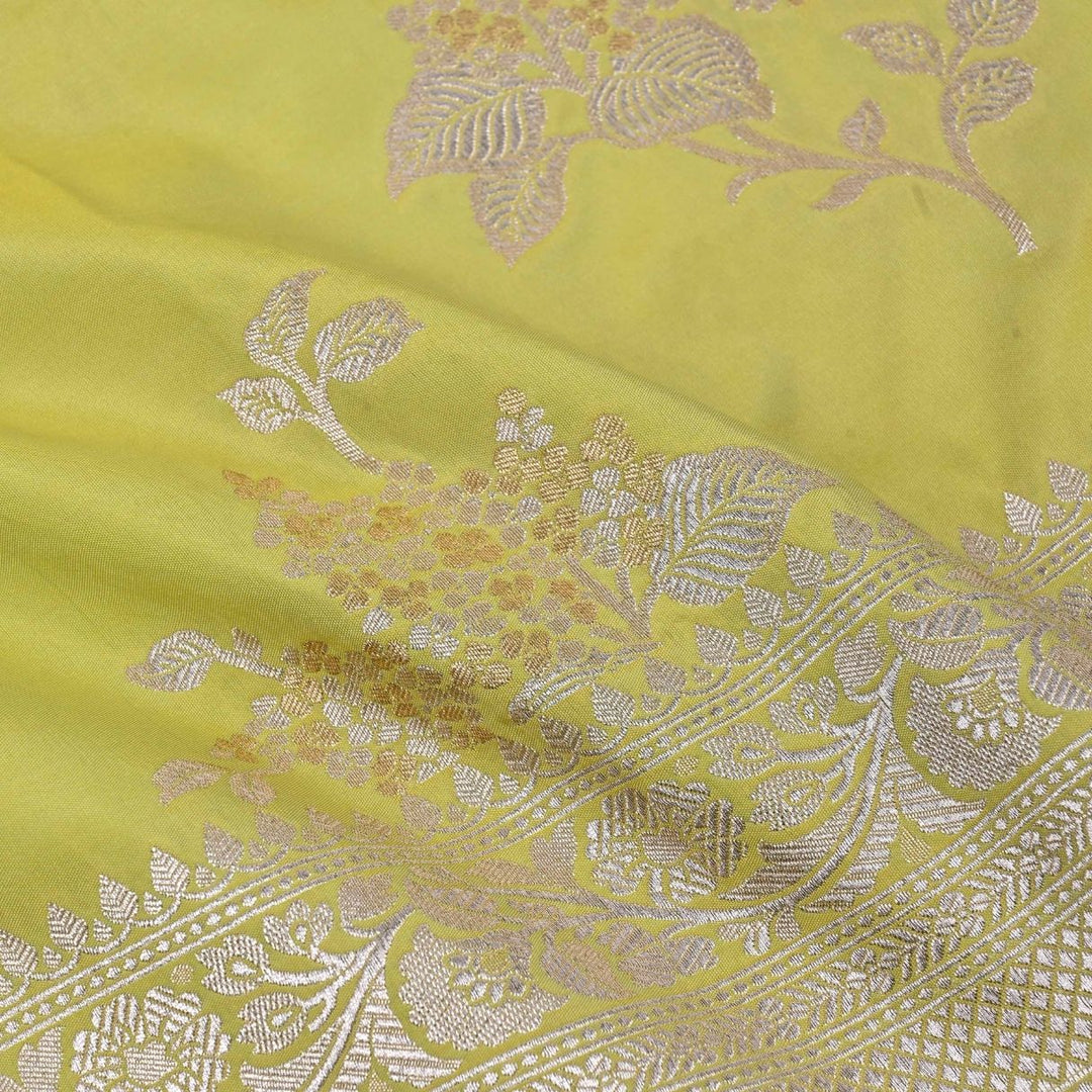 Chinese Green Banarasi Butta Fabric With Border