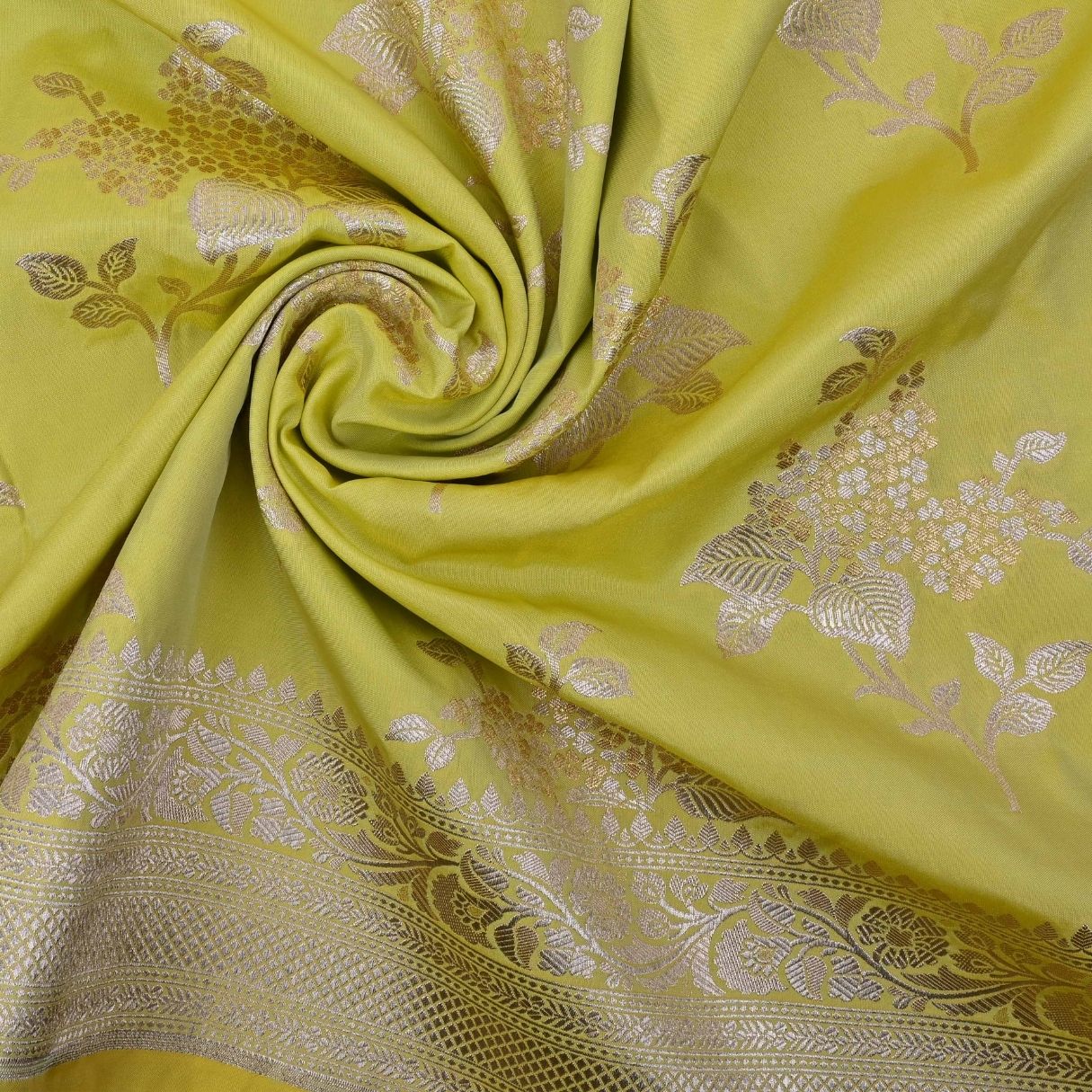 Chinese Green Banarasi Butta Fabric With Border