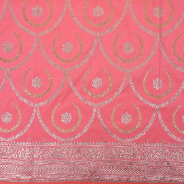 Flamingo Pink Banarasi Floral Fabric